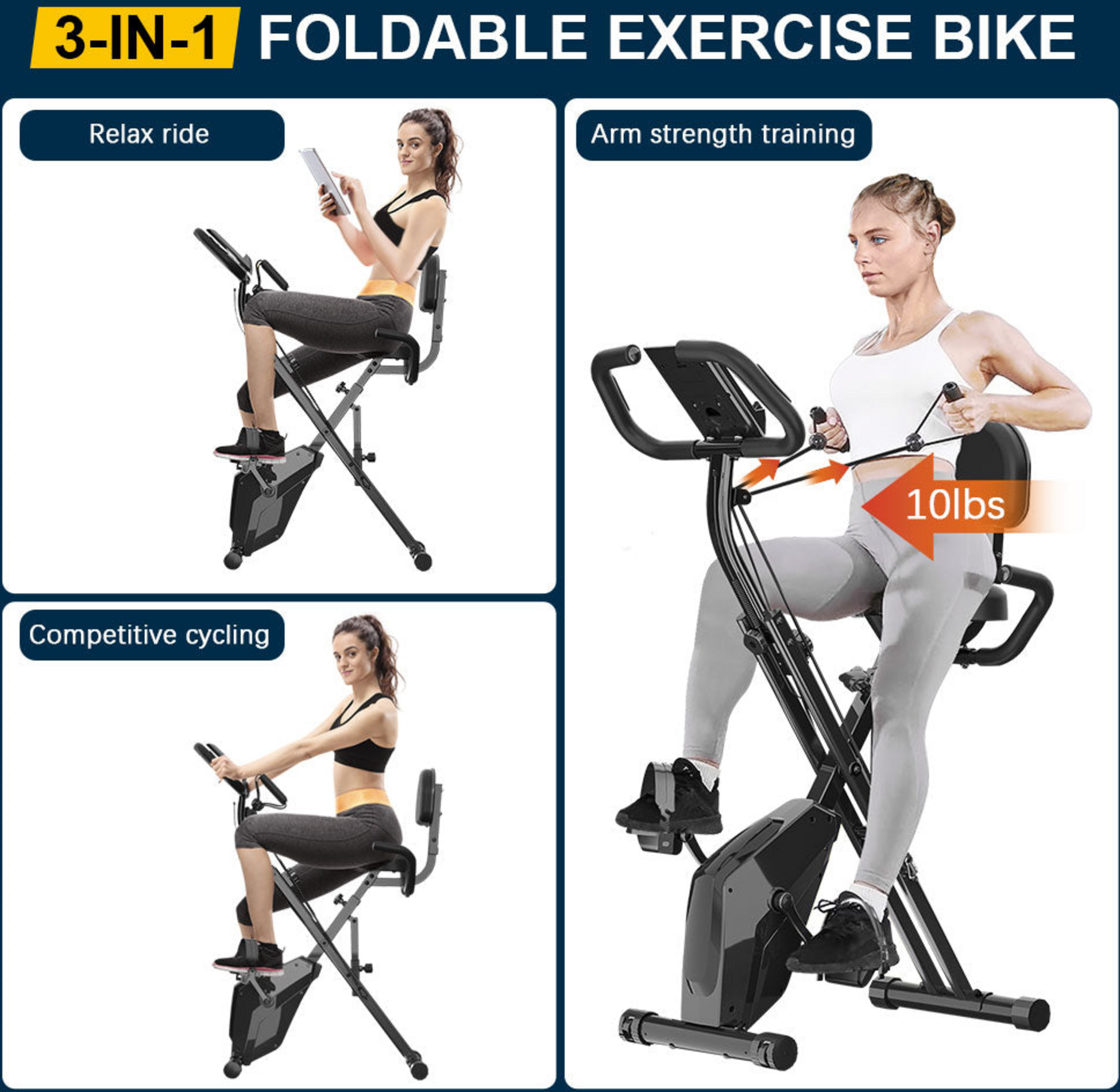 HOMEFITNESSCODE, Hopfällbar Motionscykel Med Motståndsband , Lcd-skärm