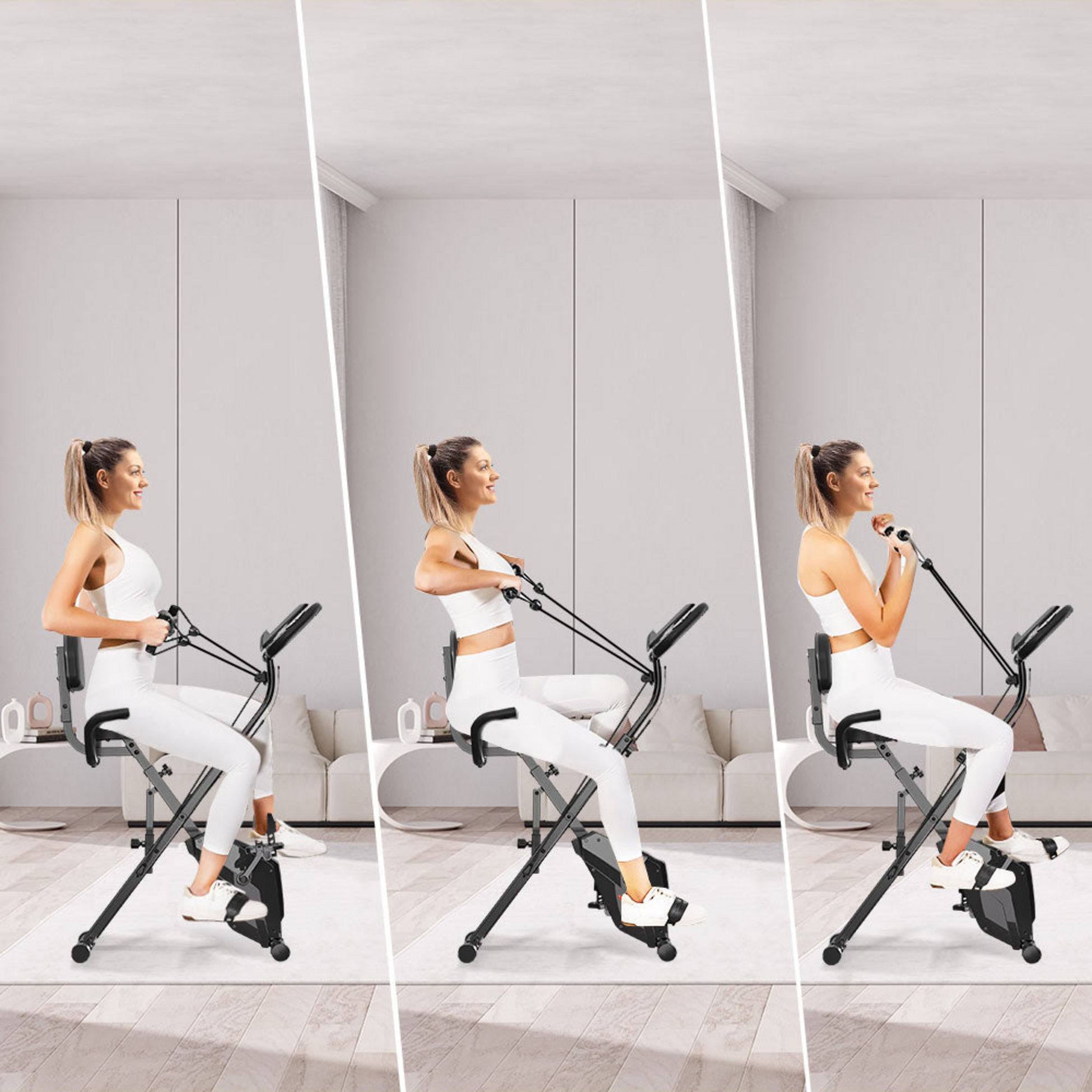 HOMEFITNESSCODE, Hopfällbar Motionscykel Med Motståndsband , Lcd-skärm