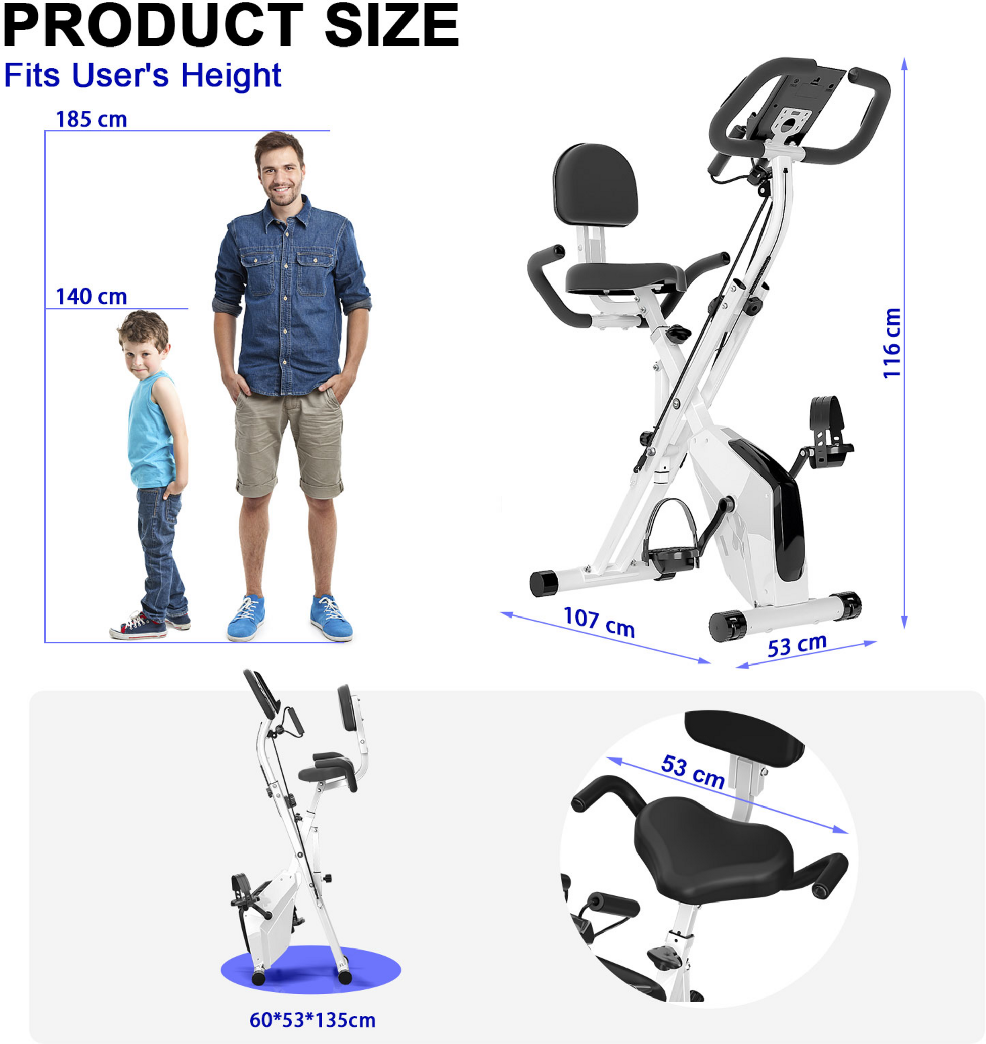 HOMEFITNESSCODE, Hopfällbar Motionscykel Med Motståndsband , Lcd-skärm