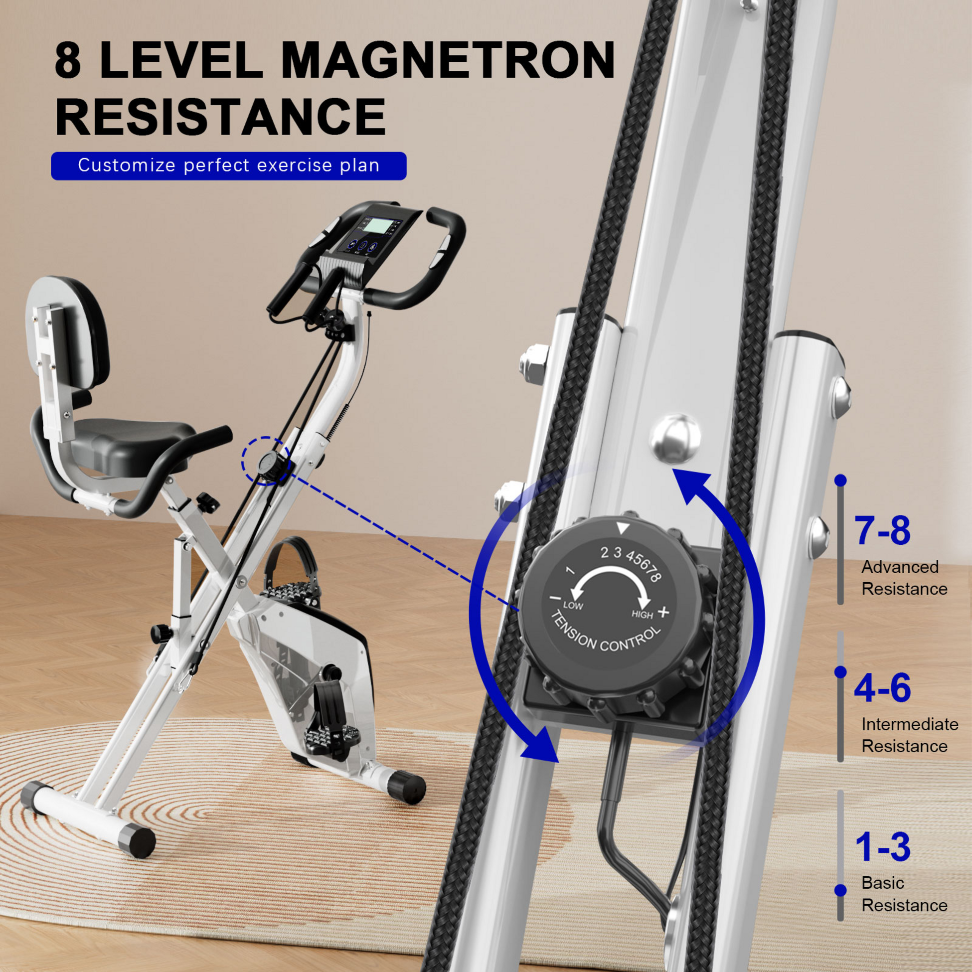 HOMEFITNESSCODE, Hopfällbar Motionscykel Med Motståndsband , Lcd-skärm