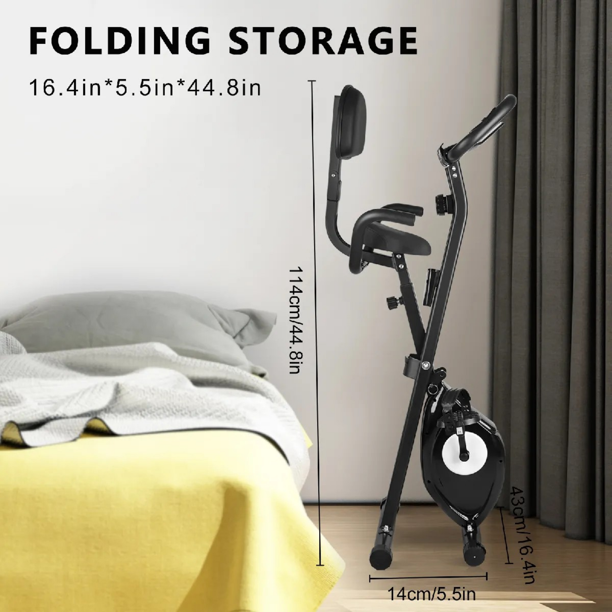 HOMEFITNESSCODE, Hopf&auml;llbar Motionscykel Med Ryggst&ouml;d, Lcd-sk&auml;rm Och 8 Motst&aring;nd