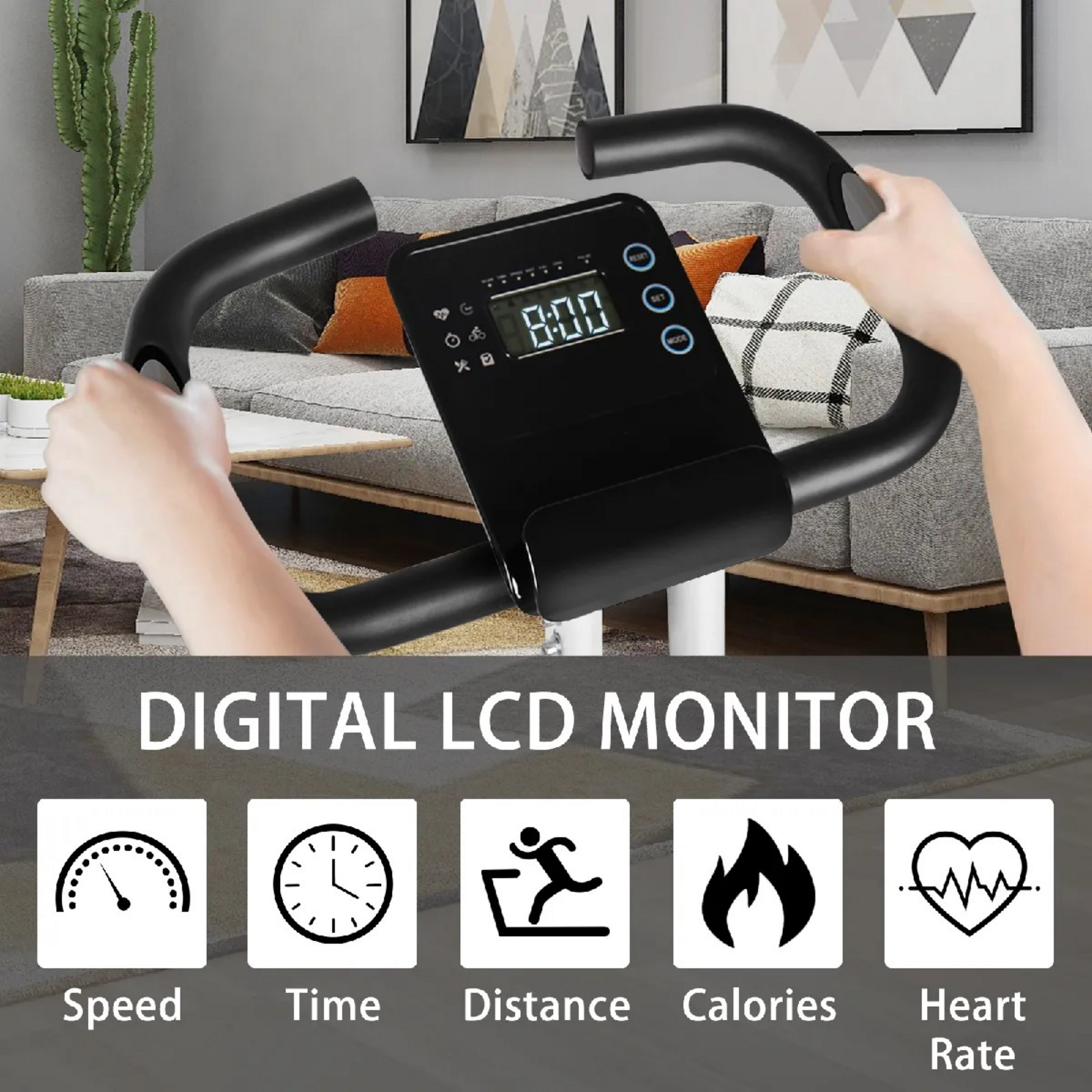 HOMEFITNESSCODE, Hopfällbar Motionscykel Med Ryggstöd, Lcd-skärm Och 8 Motstånd