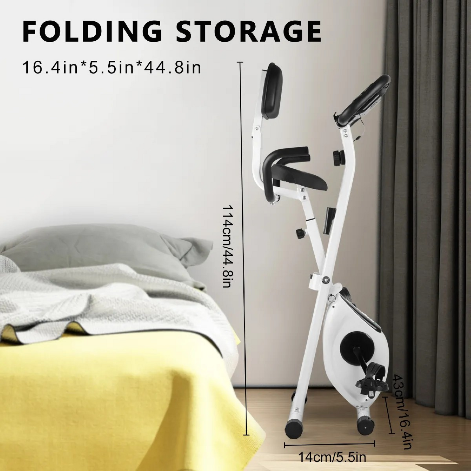 HOMEFITNESSCODE, Hopfällbar Motionscykel Med Ryggstöd, Lcd-skärm Och 8 Motstånd