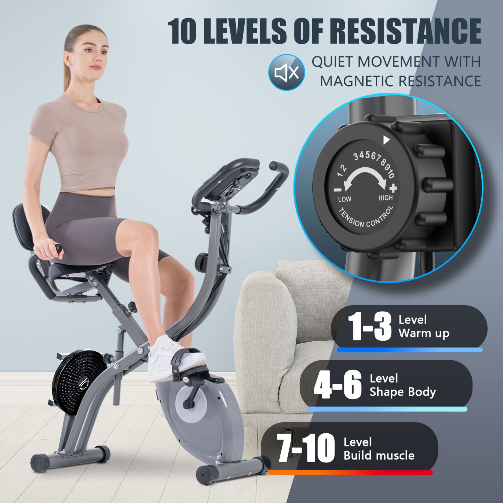 HOMEFITNESSCODE, Hopfällbar Motionscykel Med Styrka Och Vridplatta – Magnetresistans