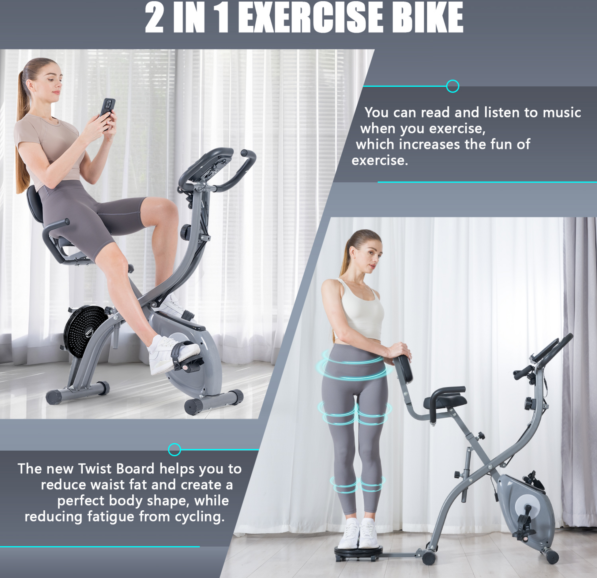 HOMEFITNESSCODE, Hopfällbar Motionscykel Med Styrka Och Vridplatta – Magnetresistans