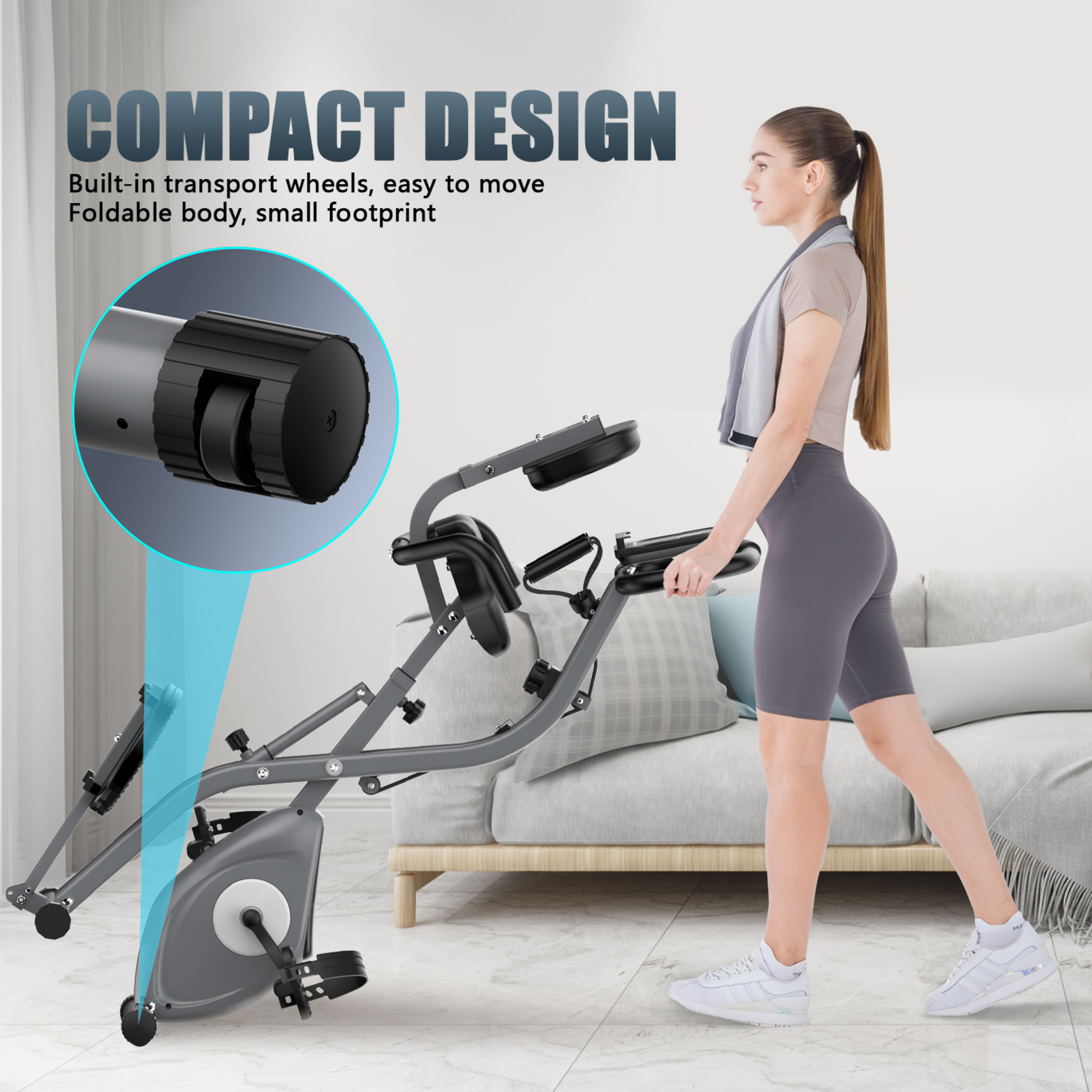 HOMEFITNESSCODE, Hopfällbar Motionscykel Med Styrka Och Vridplatta – Magnetresistans