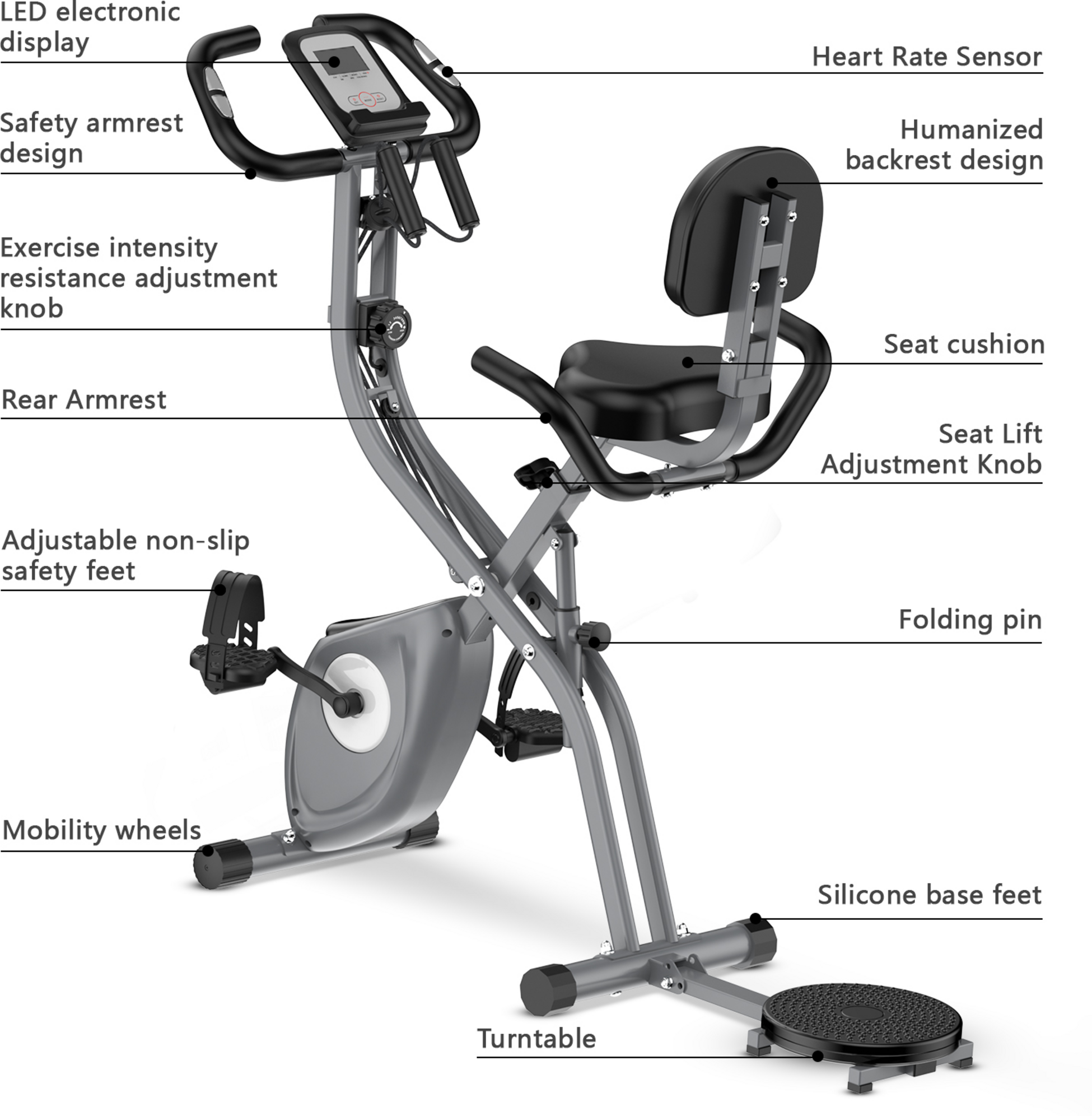 HOMEFITNESSCODE, Hopfällbar Motionscykel Med Styrka Och Vridplatta – Magnetresistans