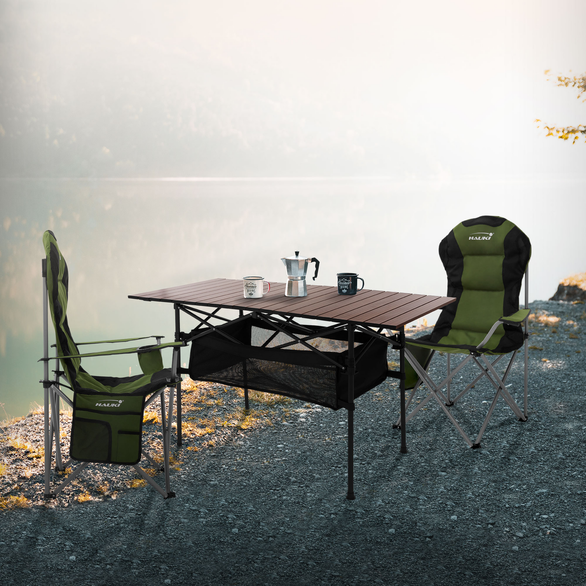 HAUKI, Hopfällbart Campingbord 118x55x64,5 Cm Brun Aluminium Hauki