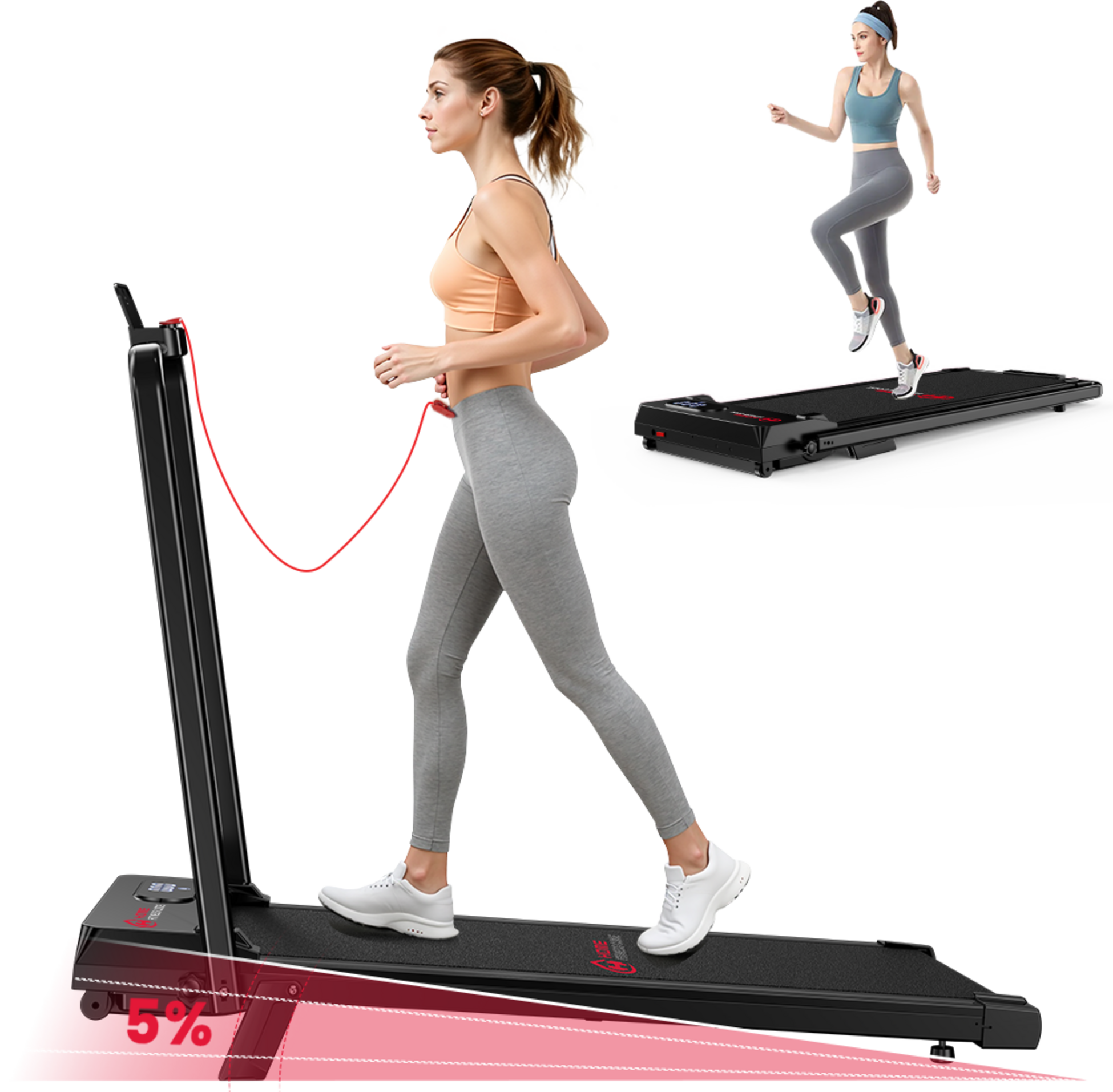 HOMEFITNESSCODE, Hopfällbart Löpband Med Handtag, 1–6 Km/h, 2.5hp, Tyst , Kompakt(med Matta)