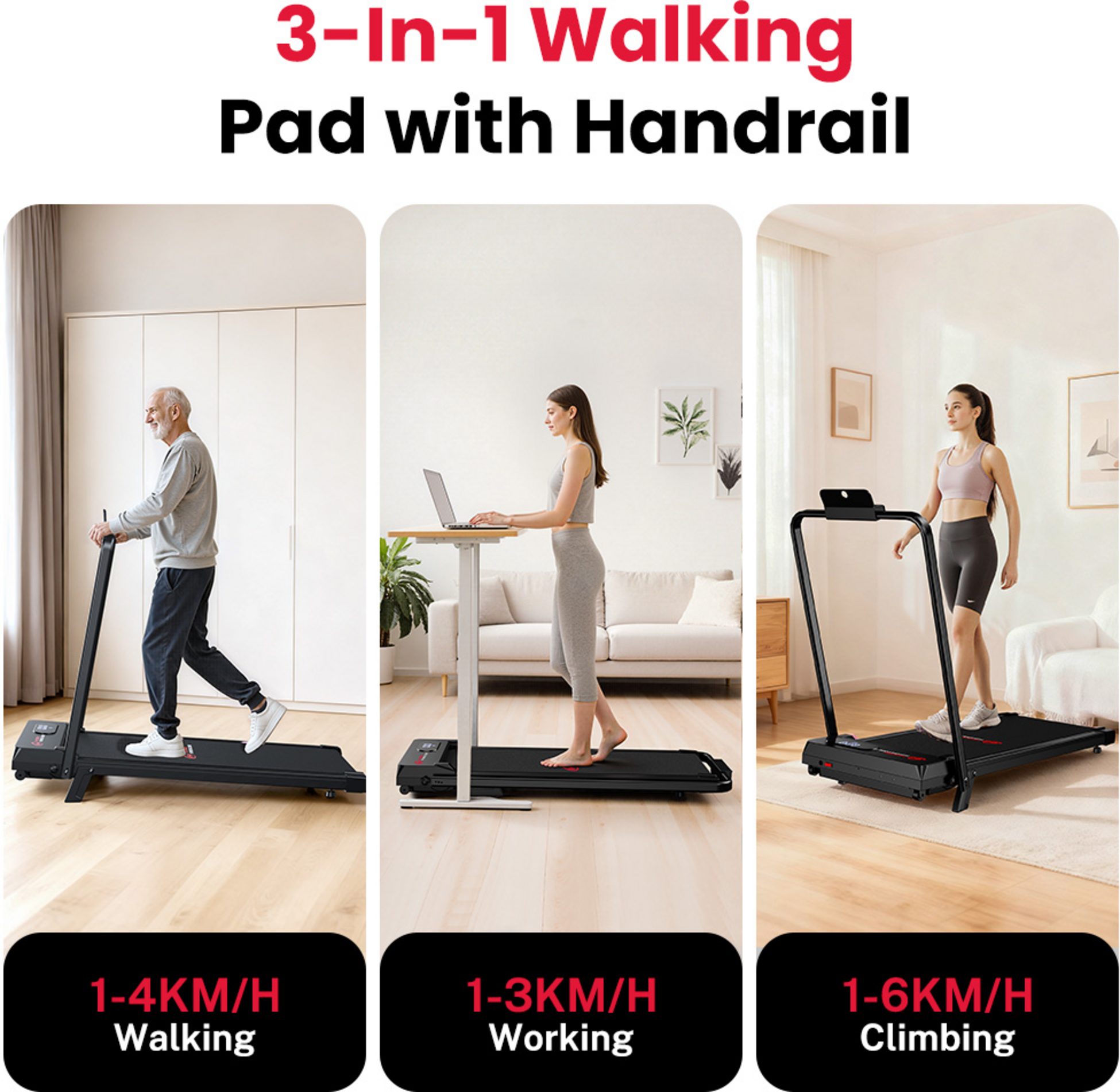 HOMEFITNESSCODE, Hopfällbart löpband, 5 % manuell lutning, 1–6 km/h