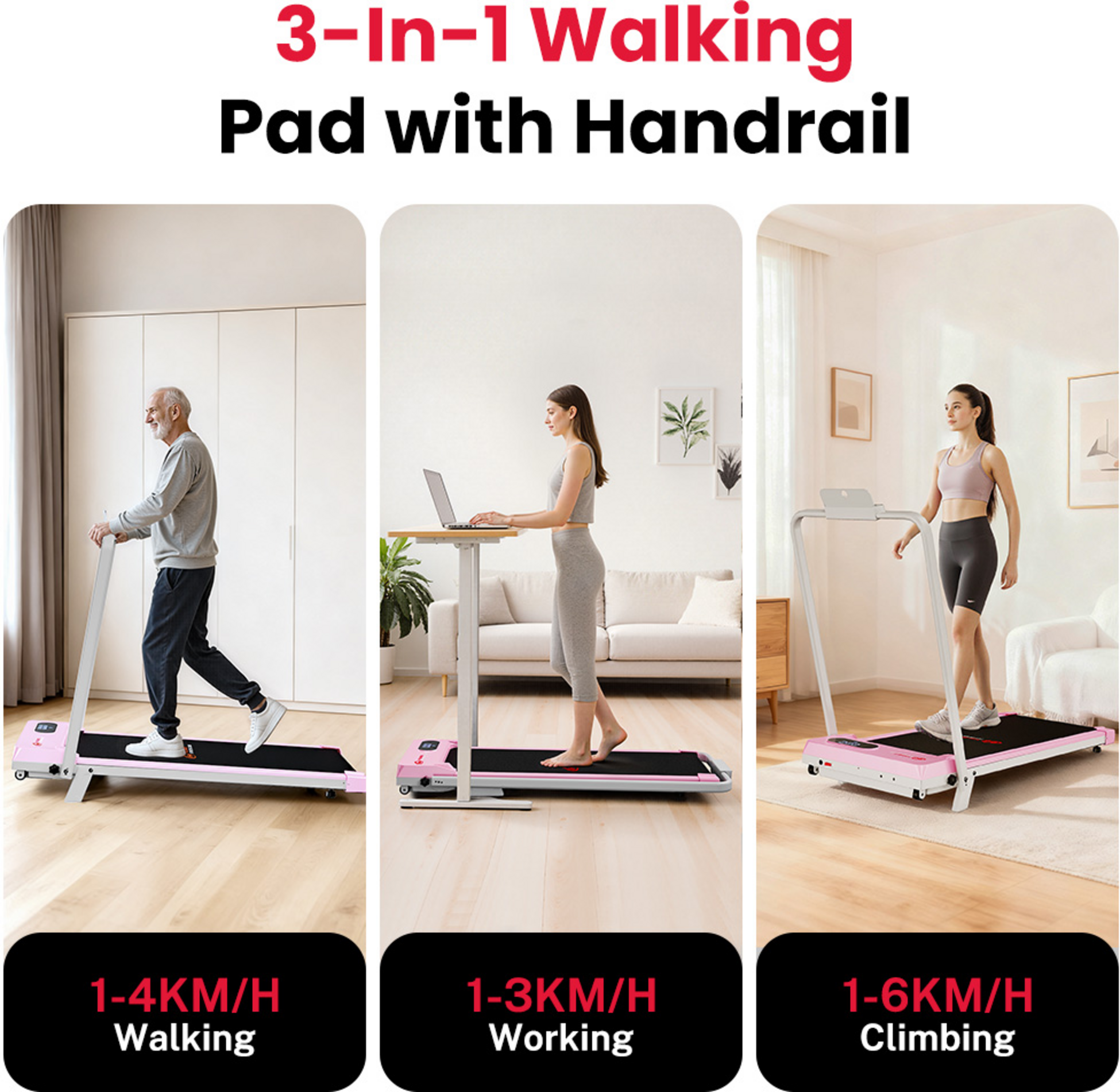 HOMEFITNESSCODE, Hopfällbart löpband, 5 % manuell lutning, 1–6 km/h