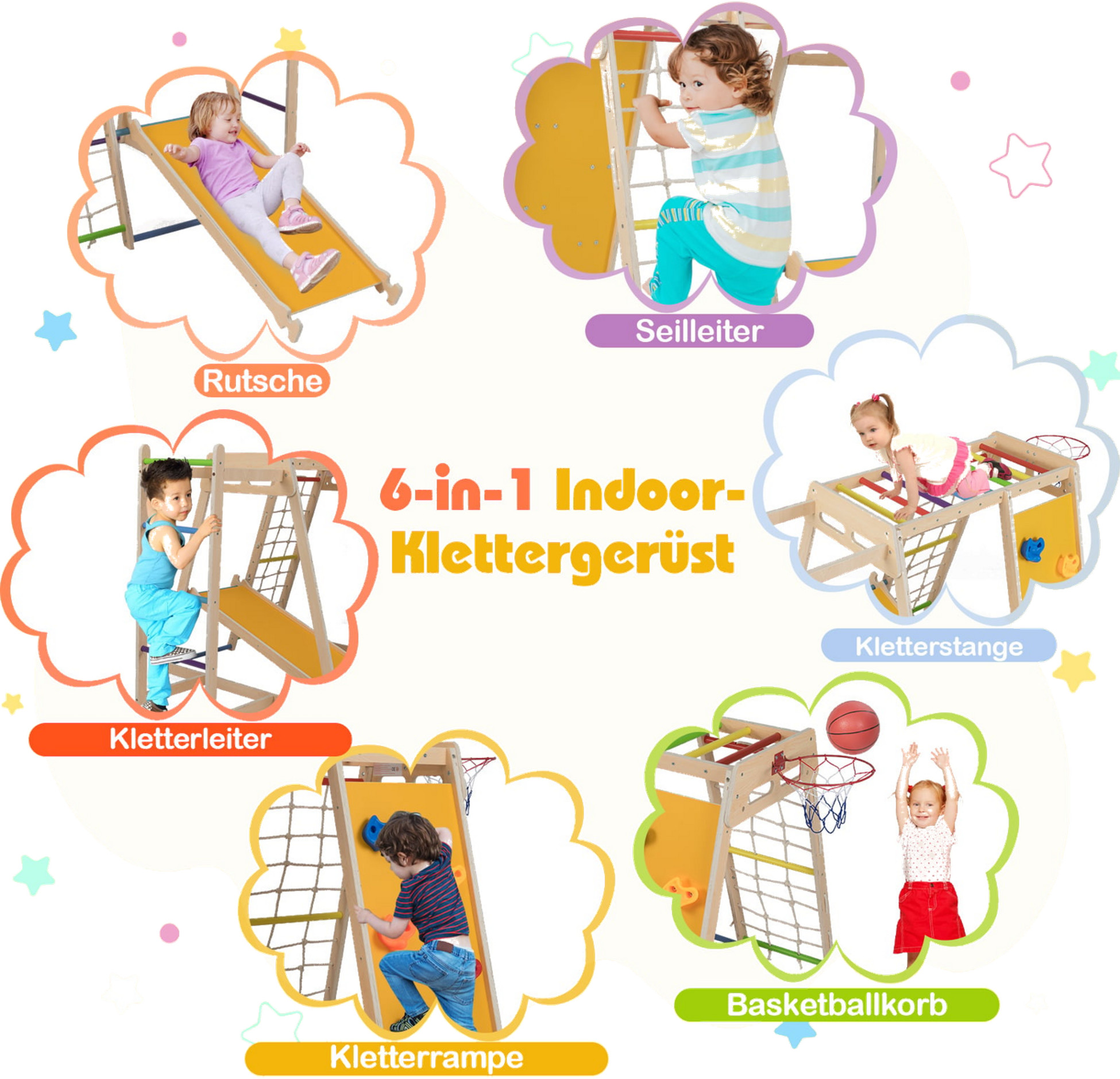 NORTHIX, Indoor Jungle Gym Playground With Slide  Basketball Hoop