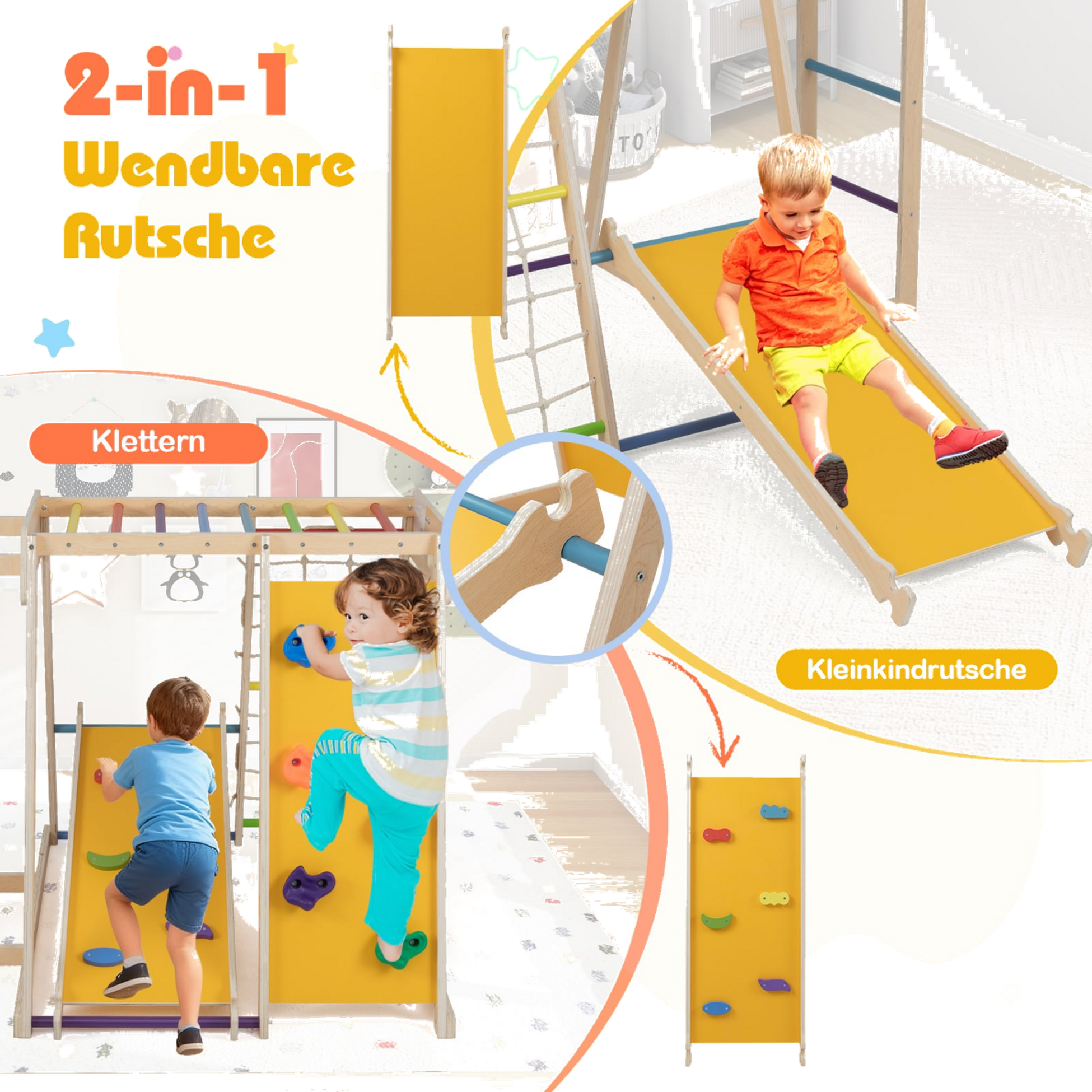 NORTHIX, Indoor Jungle Gym Playground With Slide  Basketball Hoop