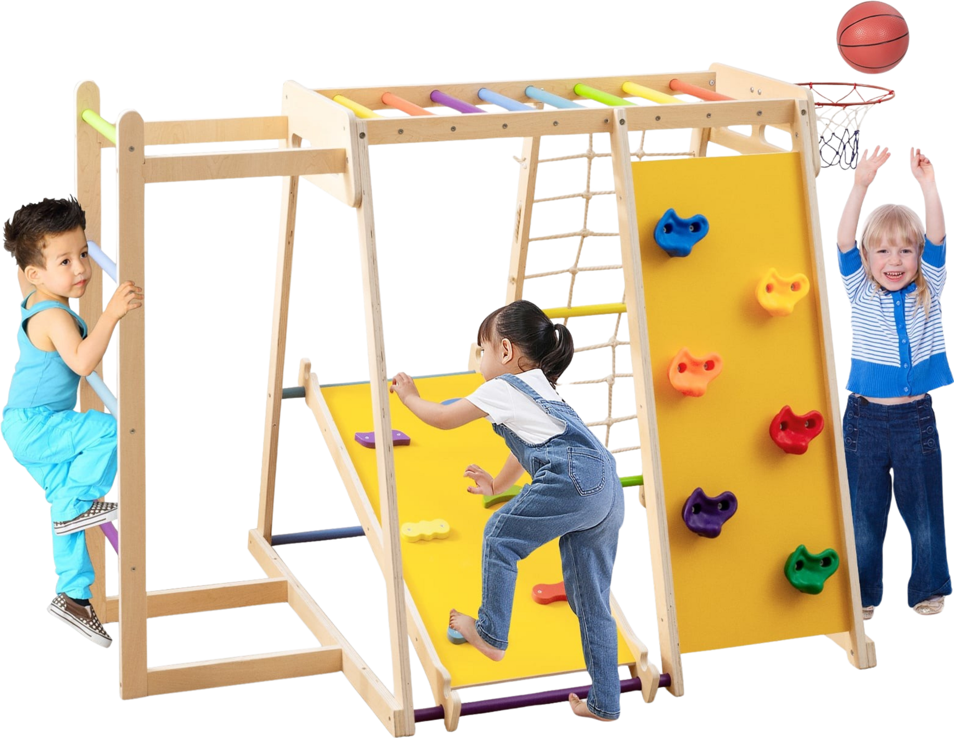 NORTHIX, Indoor Jungle Gym Playground With Slide  Basketball Hoop
