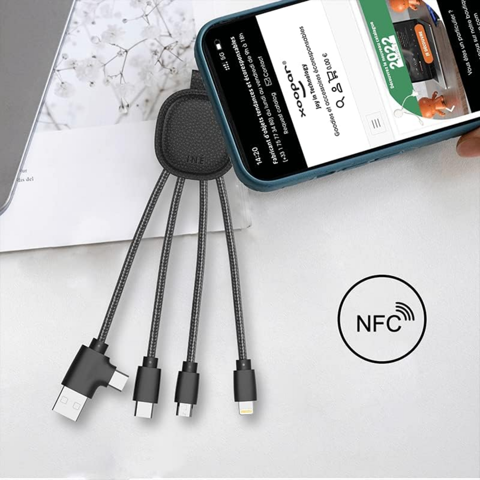 XOOPAR, Ine Smart Nfc-funktion - Svart I Återvunnet Läder - Multi Usb-kabel