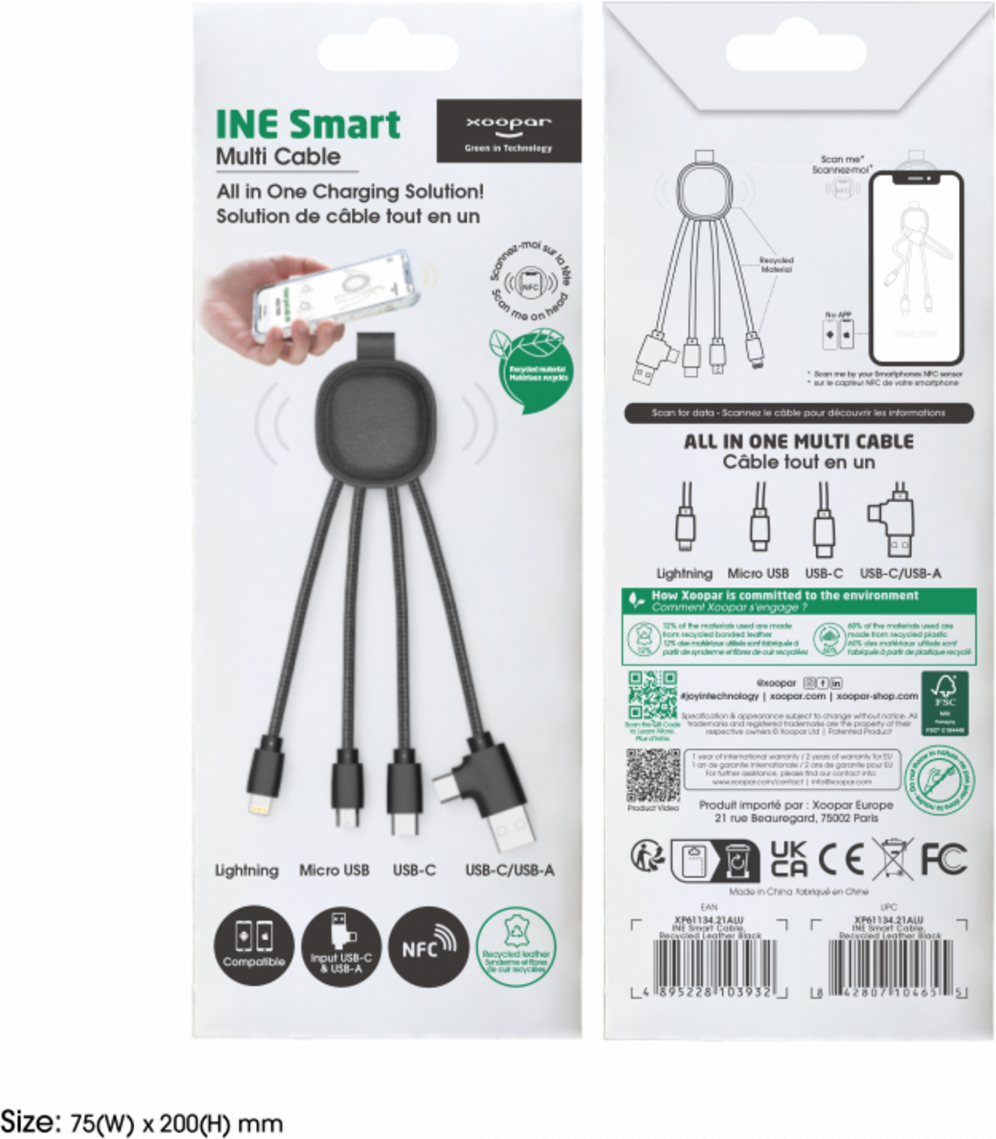 XOOPAR, Ine Smart Nfc-funktion - Svart I Återvunnet Läder - Multi Usb-kabel