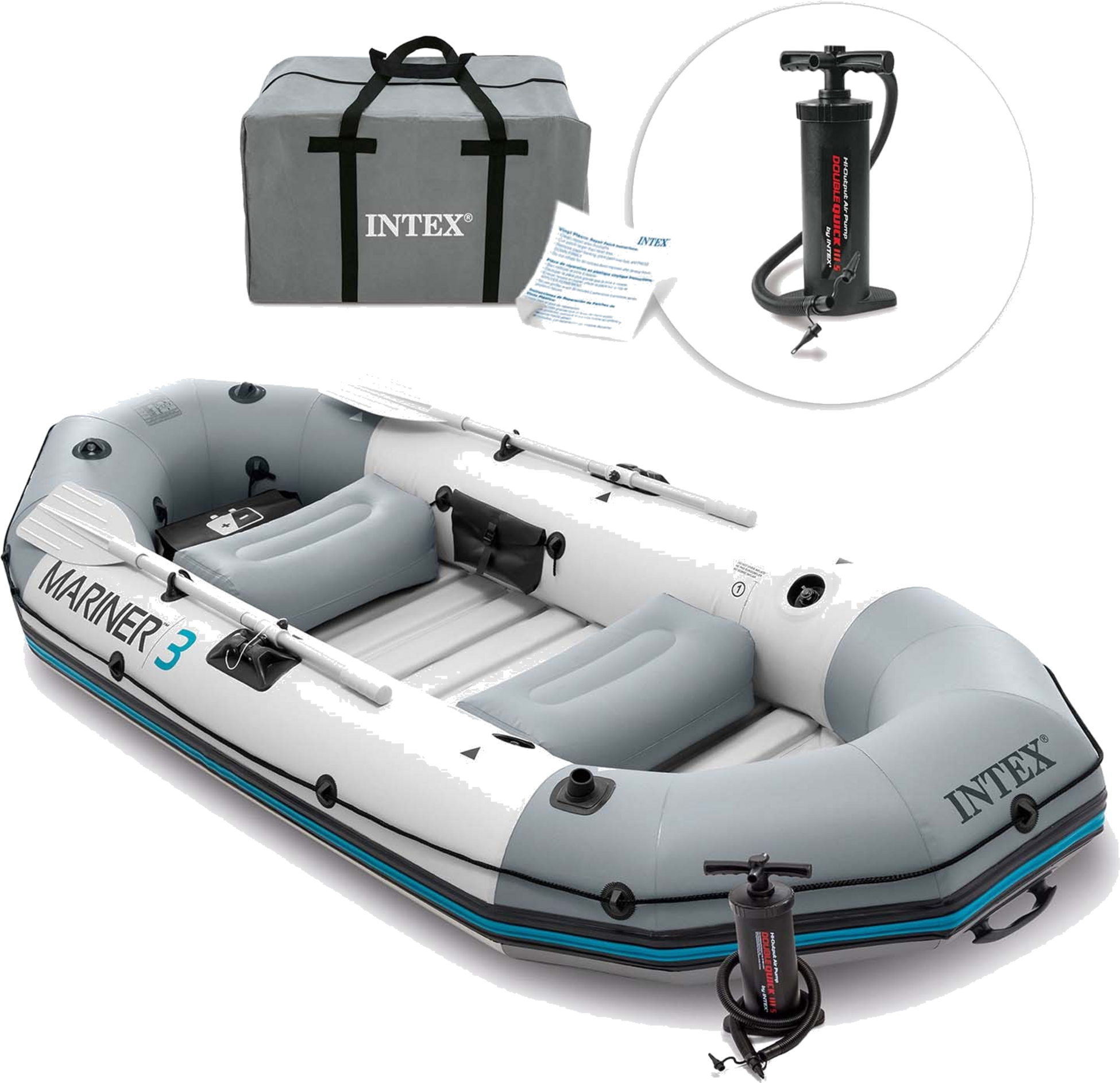 INTEX, Inflatable Boat Mariner 3 For 3 Persons Paddles Pump Fishing Rod Holders And Motor Mount Intex 68373