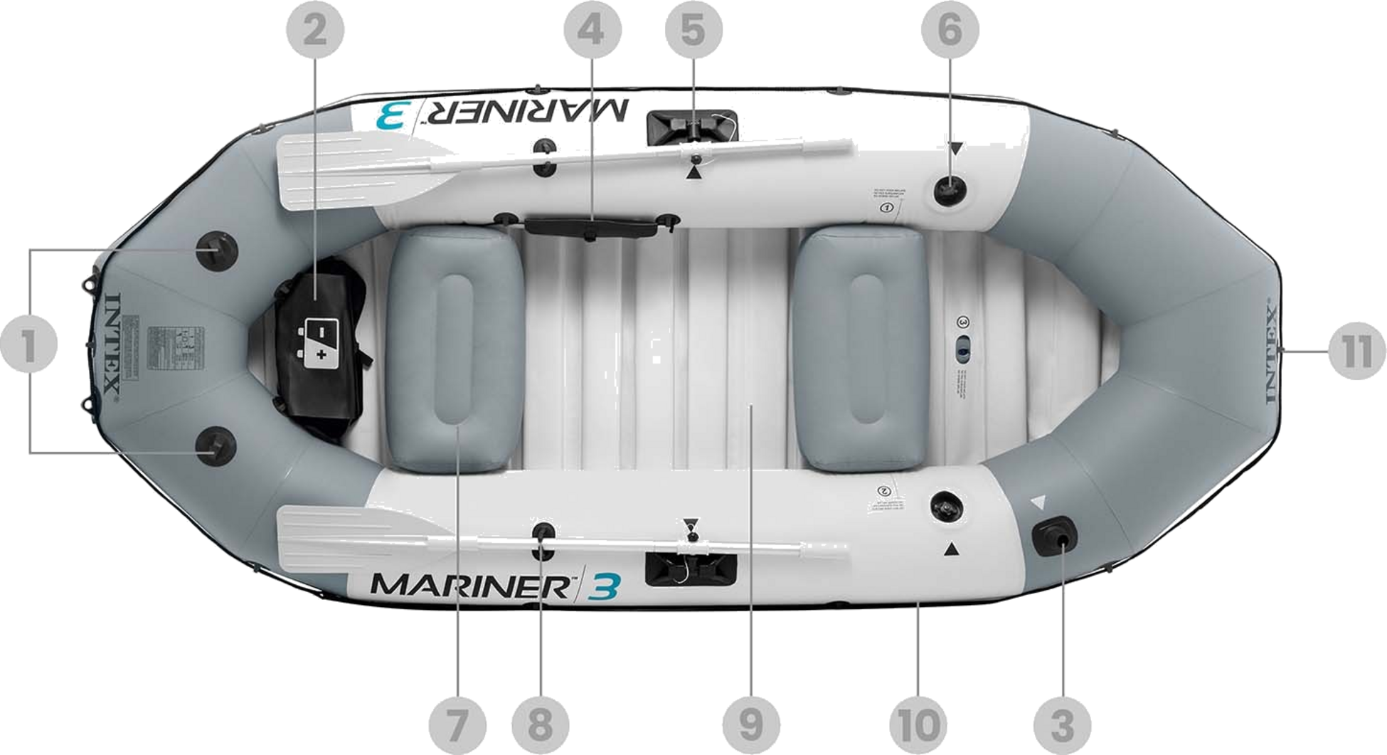 INTEX, Inflatable Boat Mariner 3 For 3 Persons Paddles Pump Fishing Rod Holders And Motor Mount Intex 68373