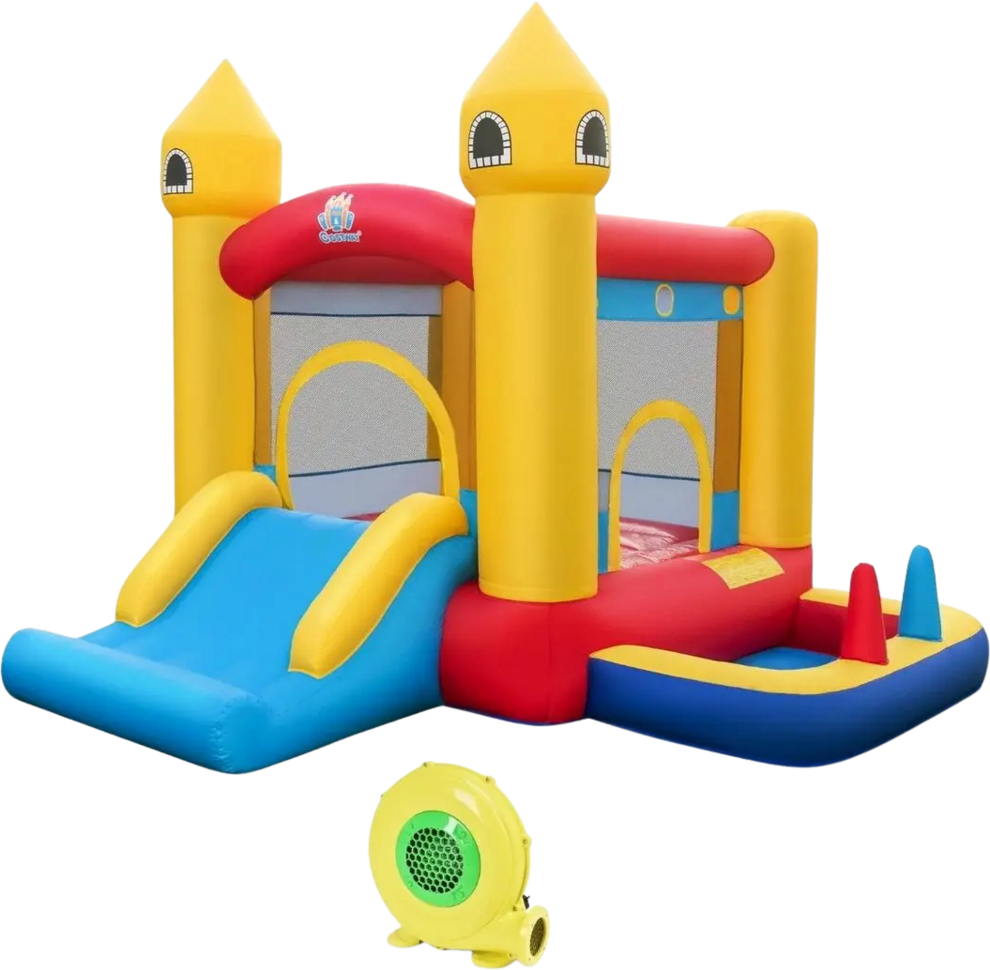 B2X, Inflatable Bouncy Castle For Kids With Slide  480w Blower  Ocean Balls  Ring Toss