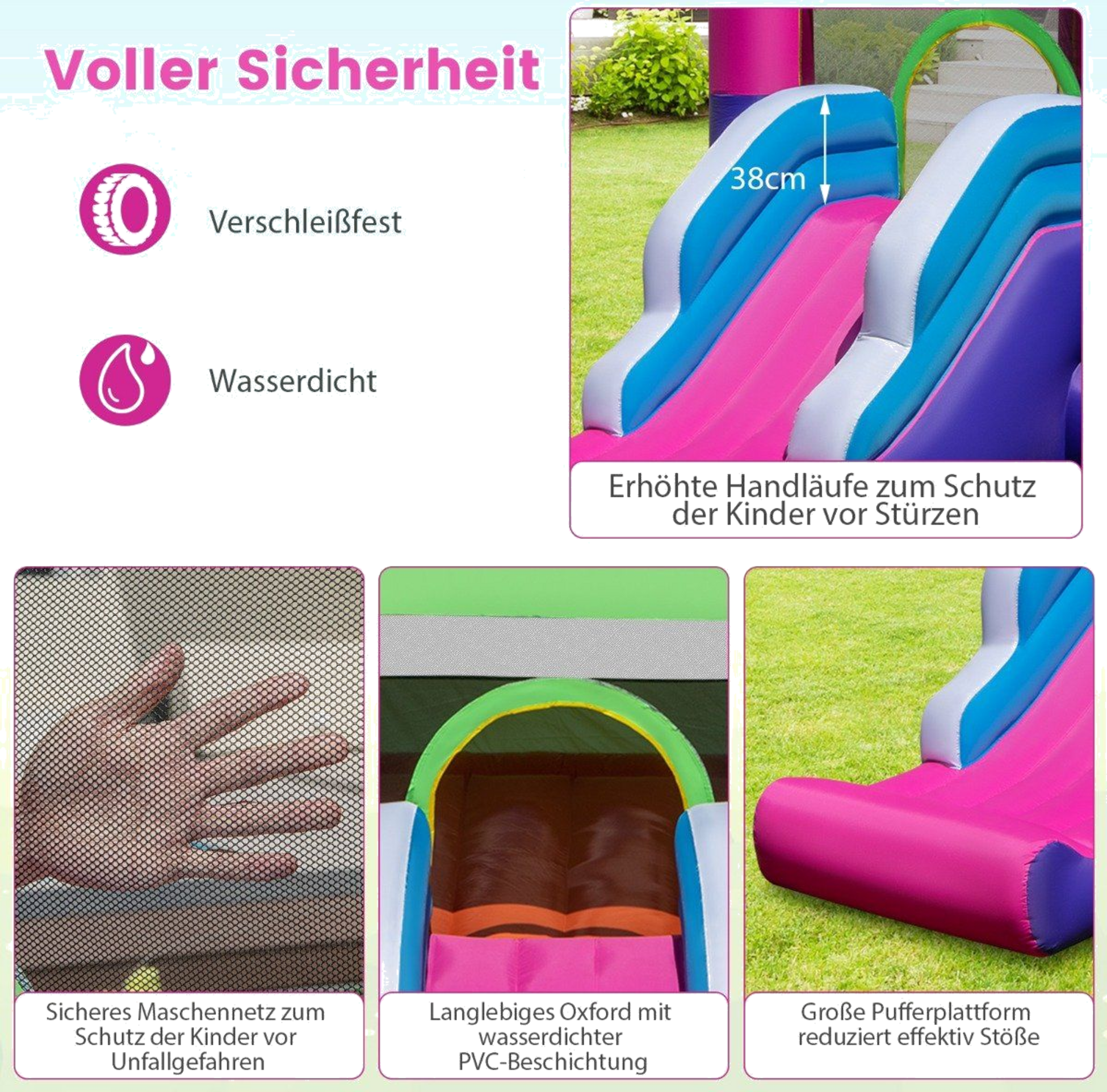 B2X, Inflatable Bouncy Castle With Sun Roof  Slide  Basketball Hoop  Ring Toss Game  Repair Kit