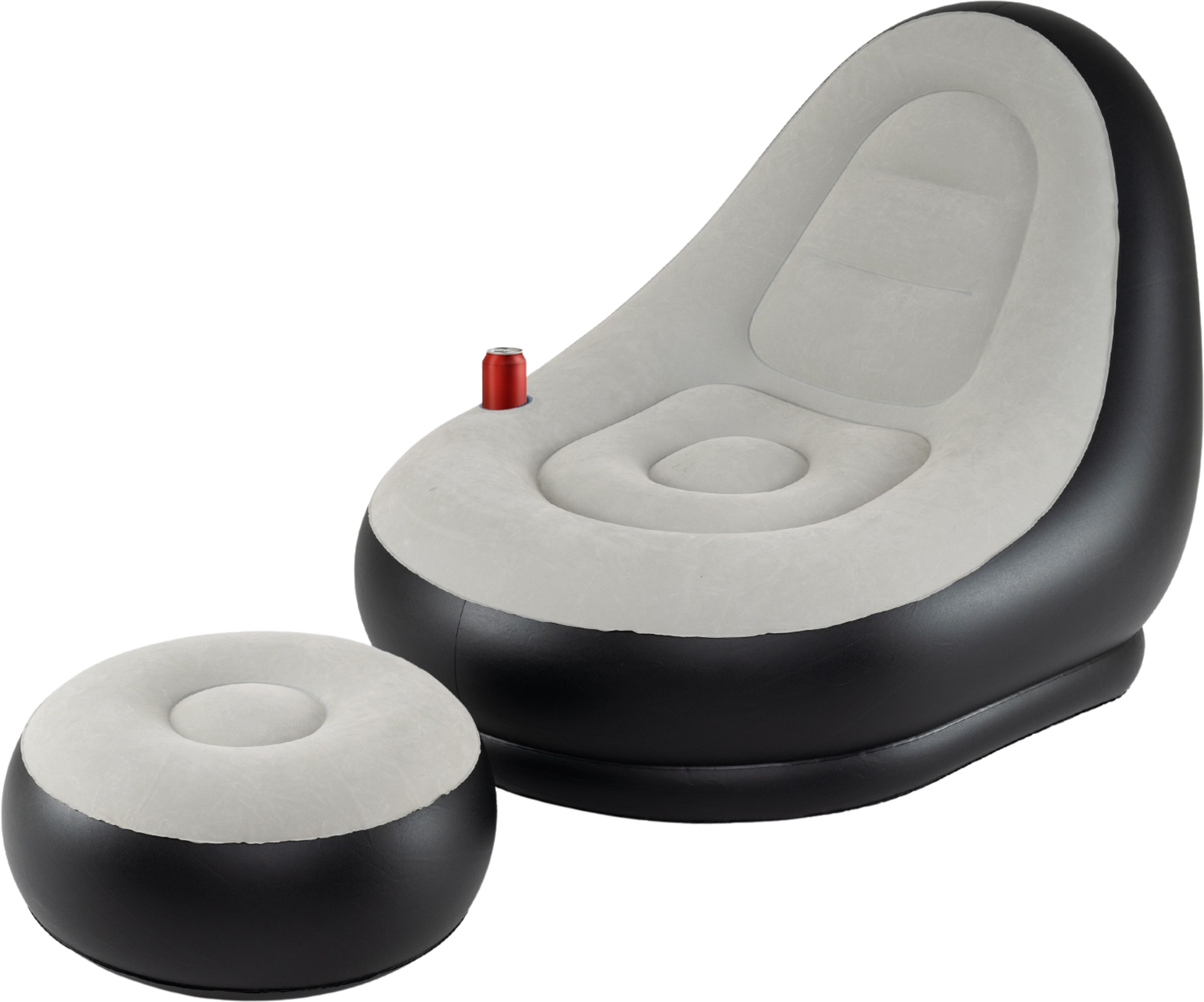 NORTHIX, Inflatable Chair With Ottoman, Velour Surface, Cup Holder