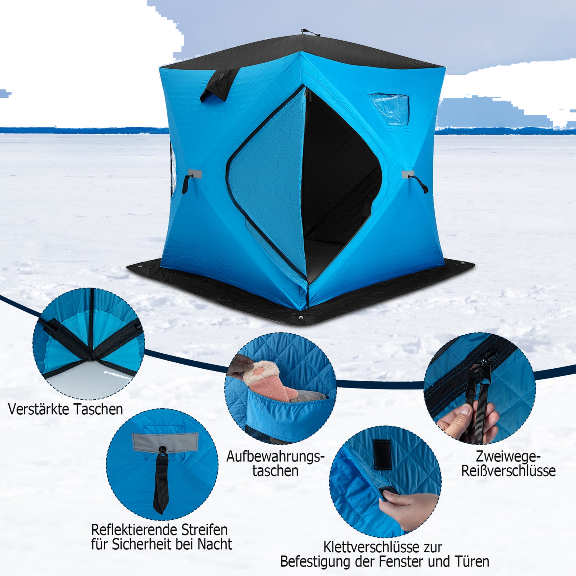 NORTHIX, Insulated Pop-up Ice Fishing Tent, 2-person, Blue