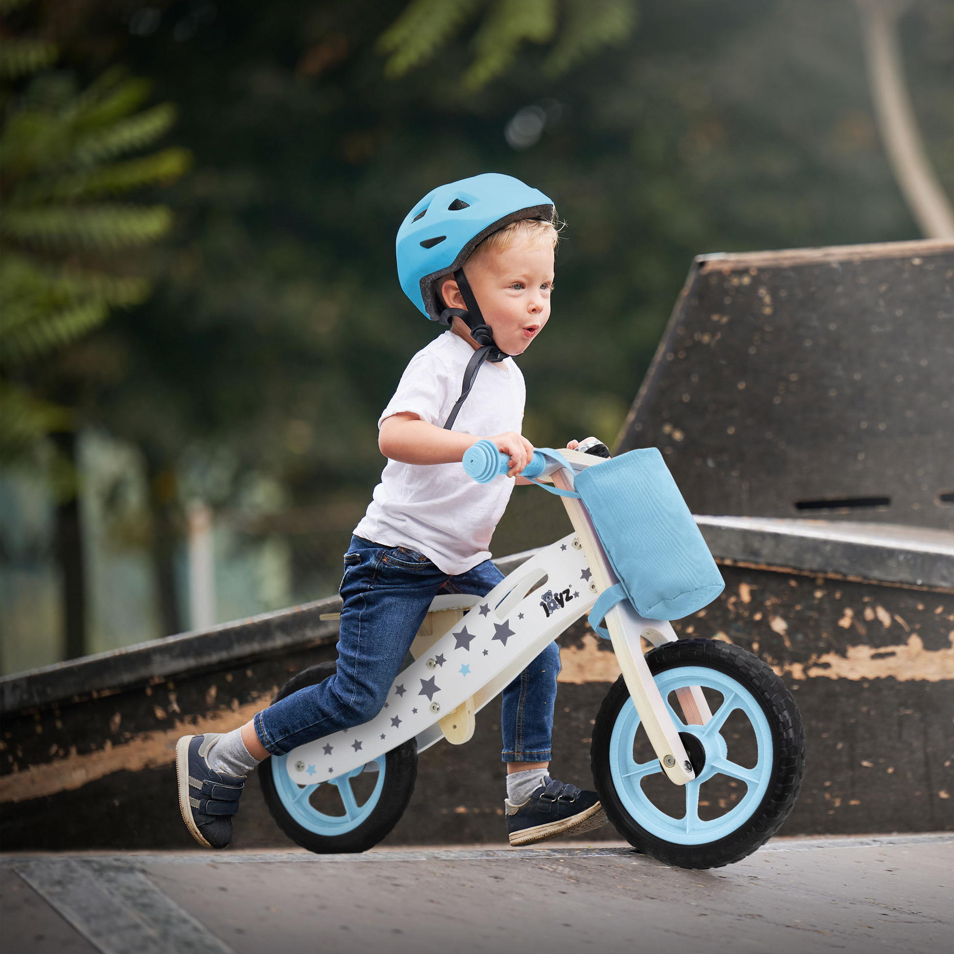 JOYZ, Joyz Wooden Balance Bike For Children 2 Years Plus Blue Adjustable Seat Toddler Run Bicycle