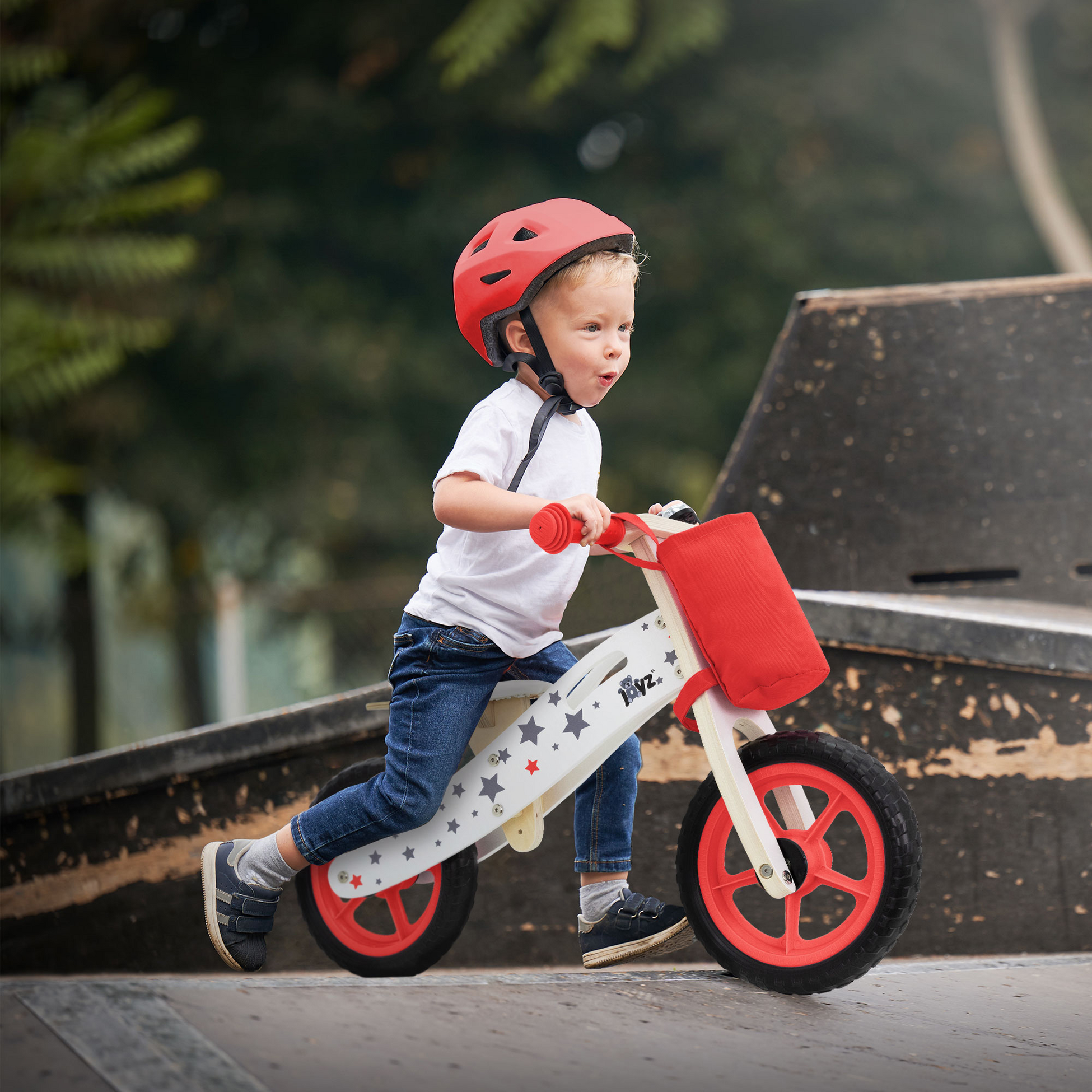 JOYZ, Joyz Wooden Balance Bike For Children 2 Years Plus Red Adjustable Seat Toddler Run Bicycle