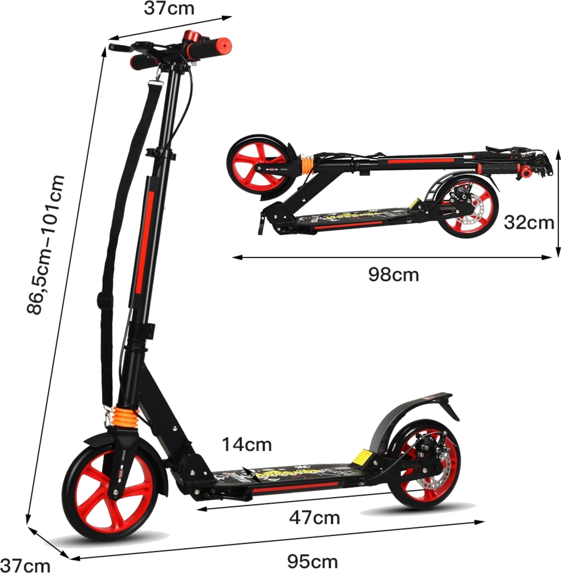 NORTHIX, Kickscooter City Scooter Carrying Strap Scooter Height Adjustable Kick Scooter Black