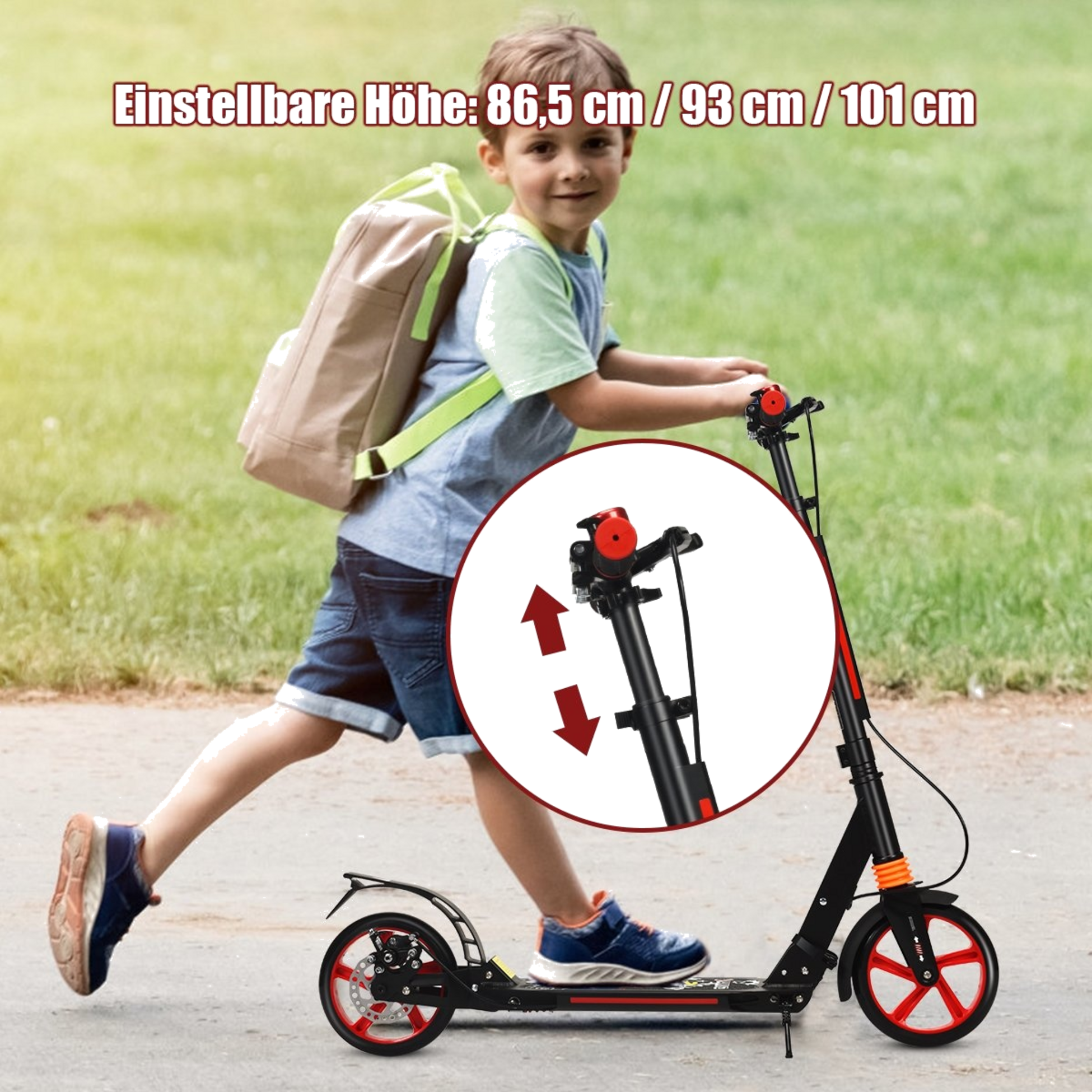 NORTHIX, Kickscooter City Scooter Carrying Strap Scooter Height Adjustable Kick Scooter Black