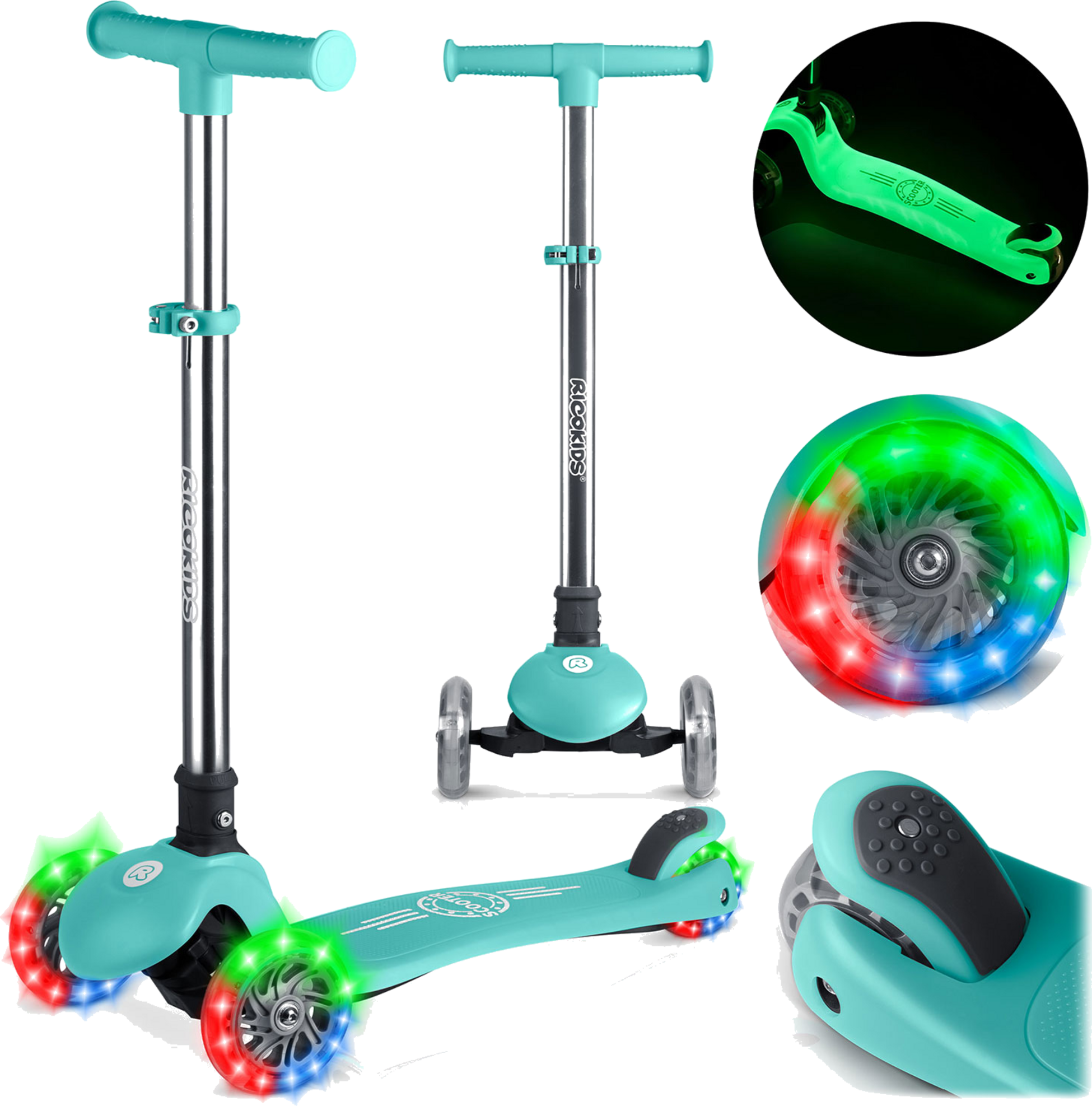 B2X, Kids' Glow-in-the-dark 3-wheel Balance Scooter, Turquoise
