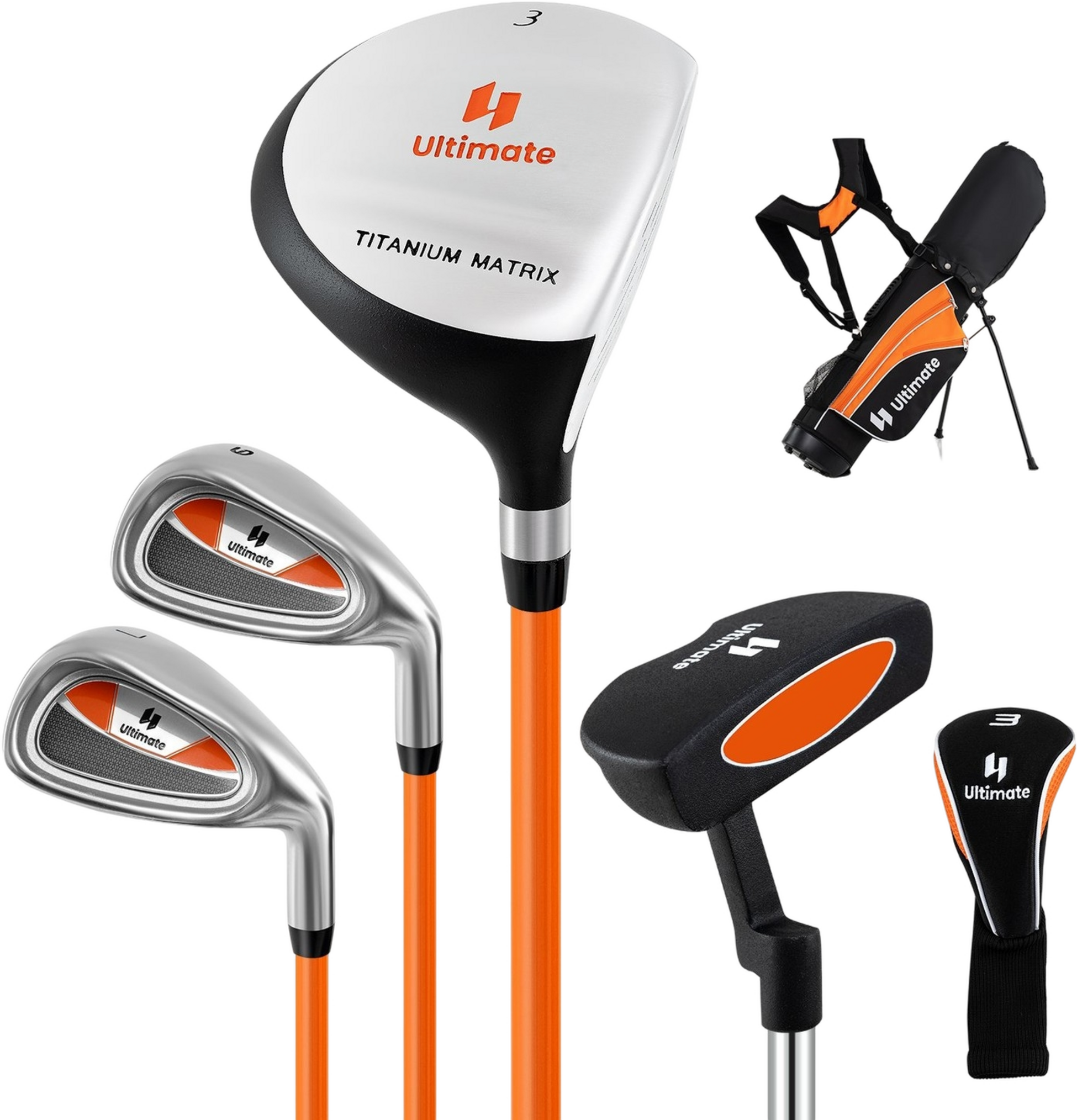 NORTHIX, Kids Golf Club Set, Right-handed, Ages 11-13, Orange