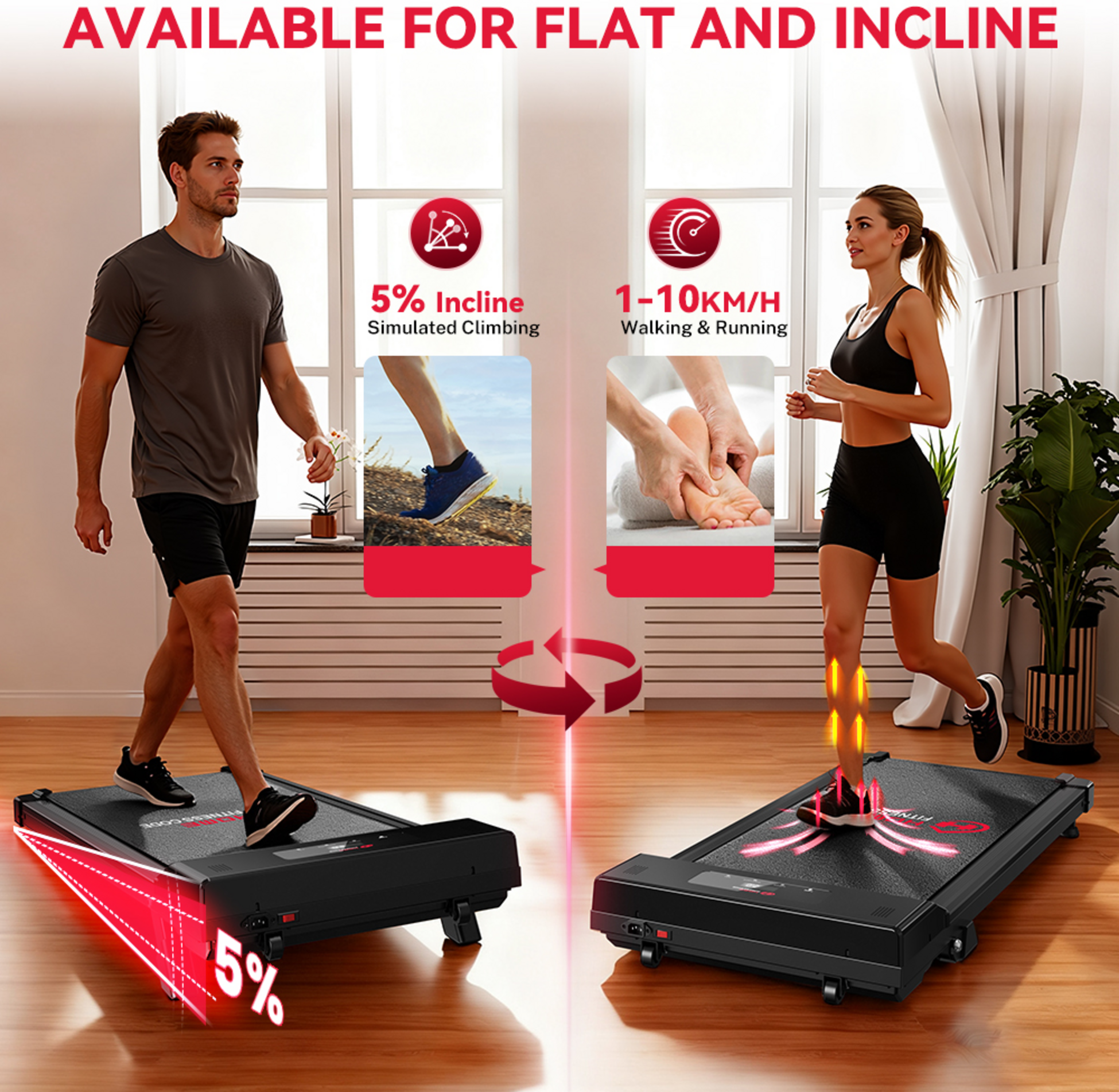 HOMEFITNESSCODE, Löpband 10 Km/h, 5% Manuaalinen Kaltevuus, Led-display