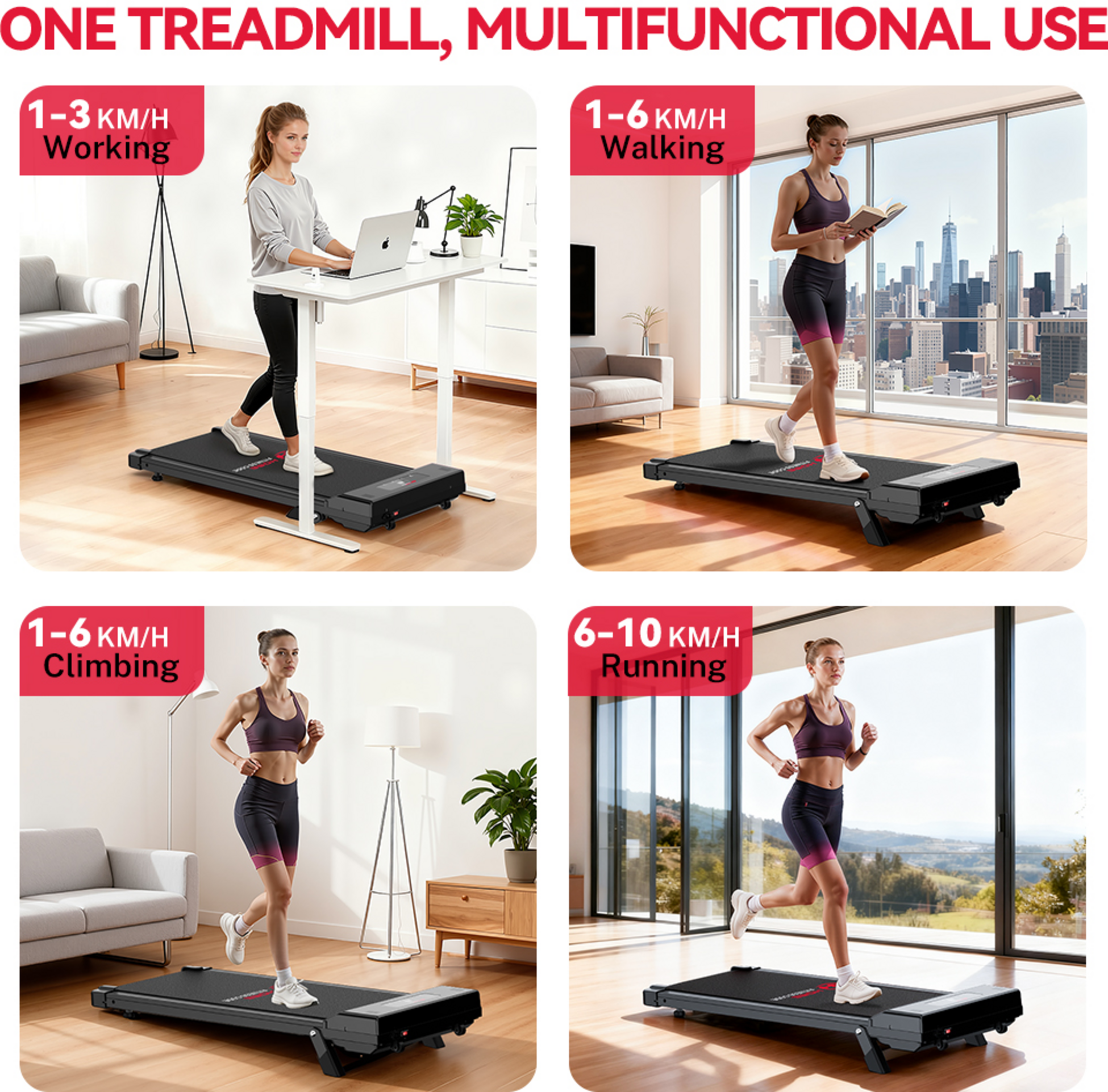 HOMEFITNESSCODE, Löpband 10 Km/h, 5% Manuaalinen Kaltevuus, Led-display