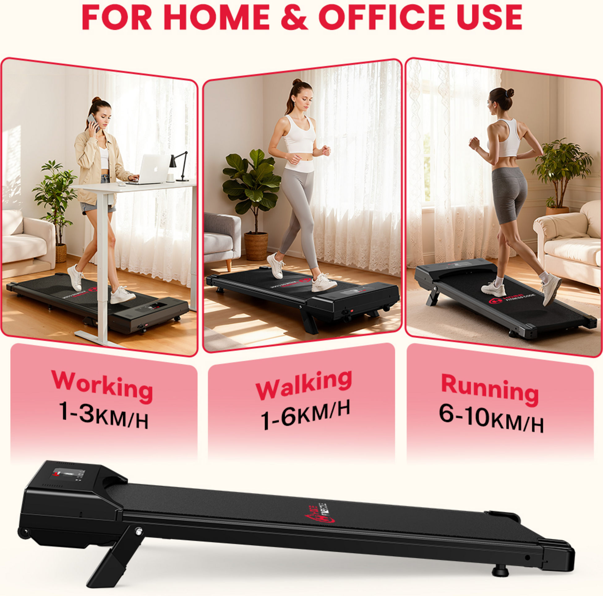 HOMEFITNESSCODE, Löpband 10 Km/h, 5% Manuaalinen Kaltevuus, Led-display