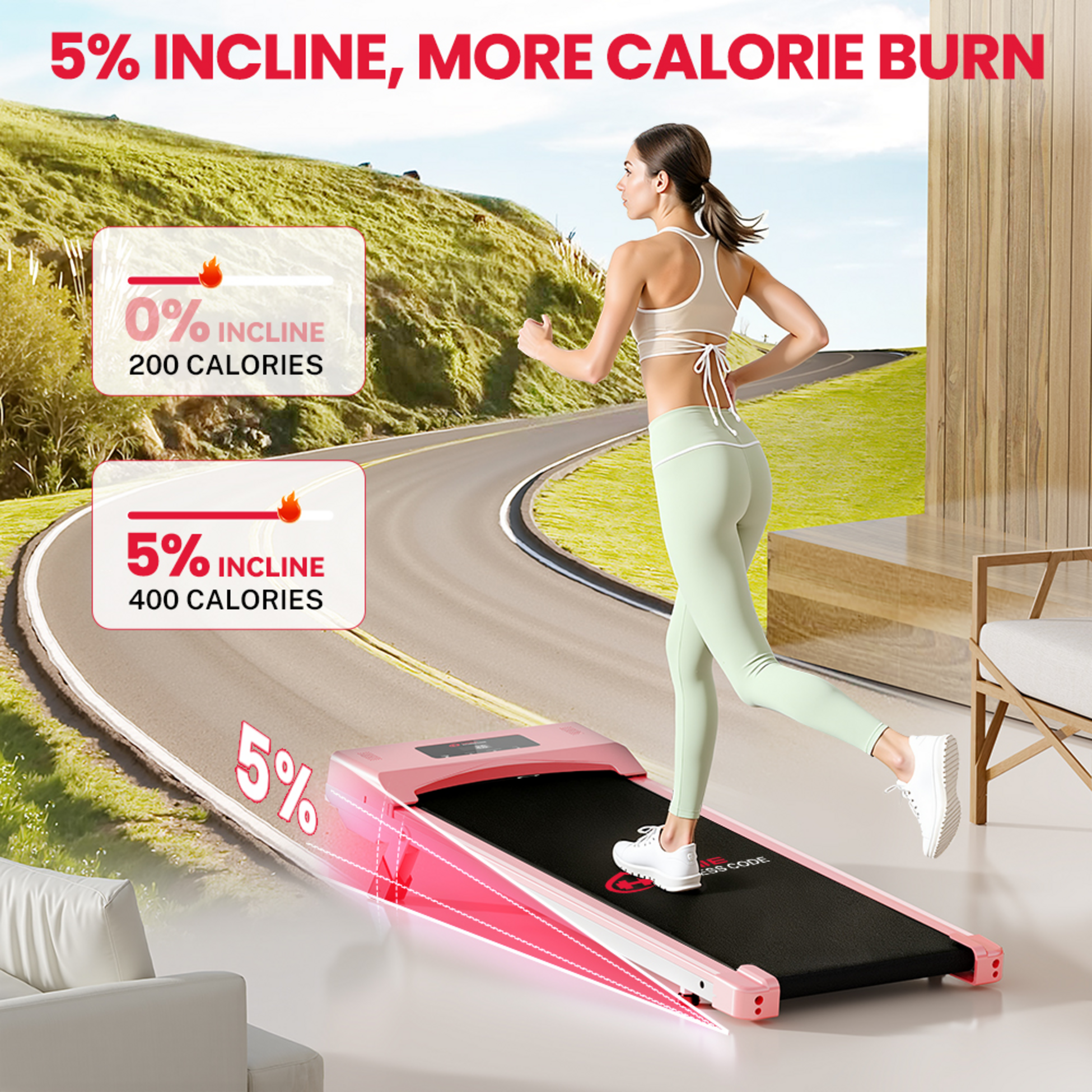 HOMEFITNESSCODE, Löpband 10 Km/h, Led-display,5% Manuaalinen Kaltevuus