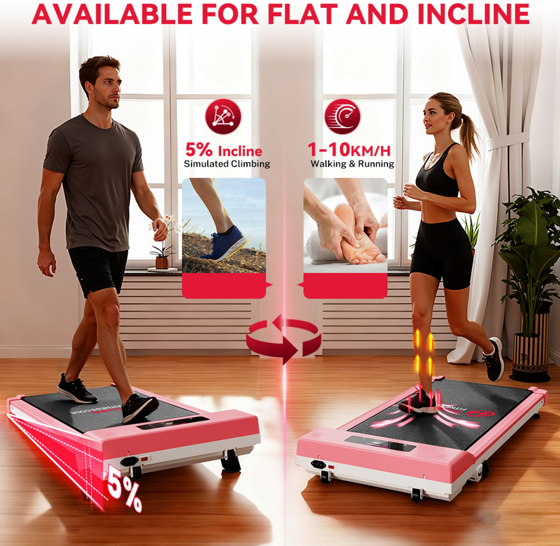 HOMEFITNESSCODE, Löpband 10 Km/h, Led-display,5% Manuaalinen Kaltevuus