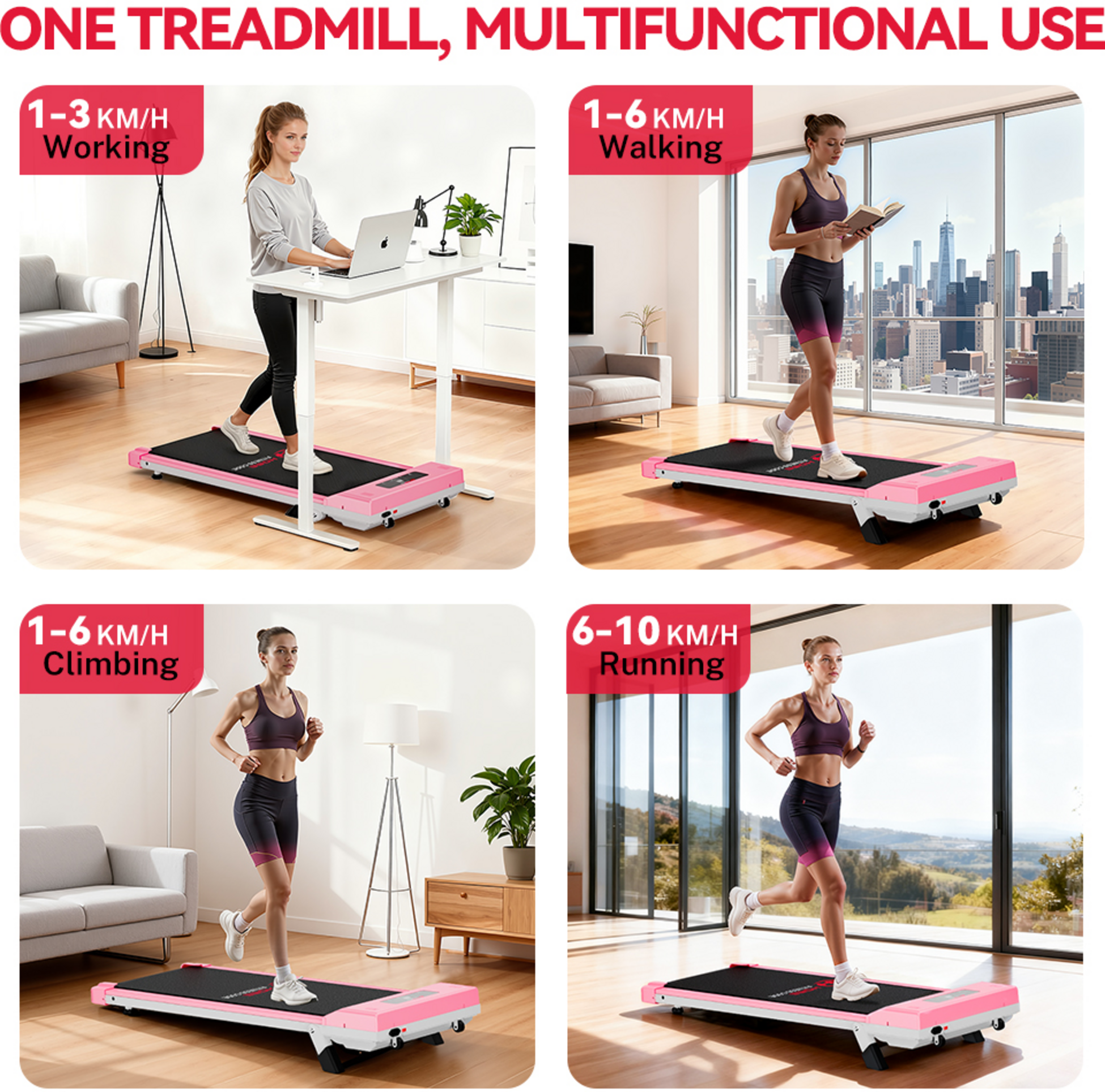 HOMEFITNESSCODE, Löpband 10 Km/h, Led-display,5% Manuaalinen Kaltevuus