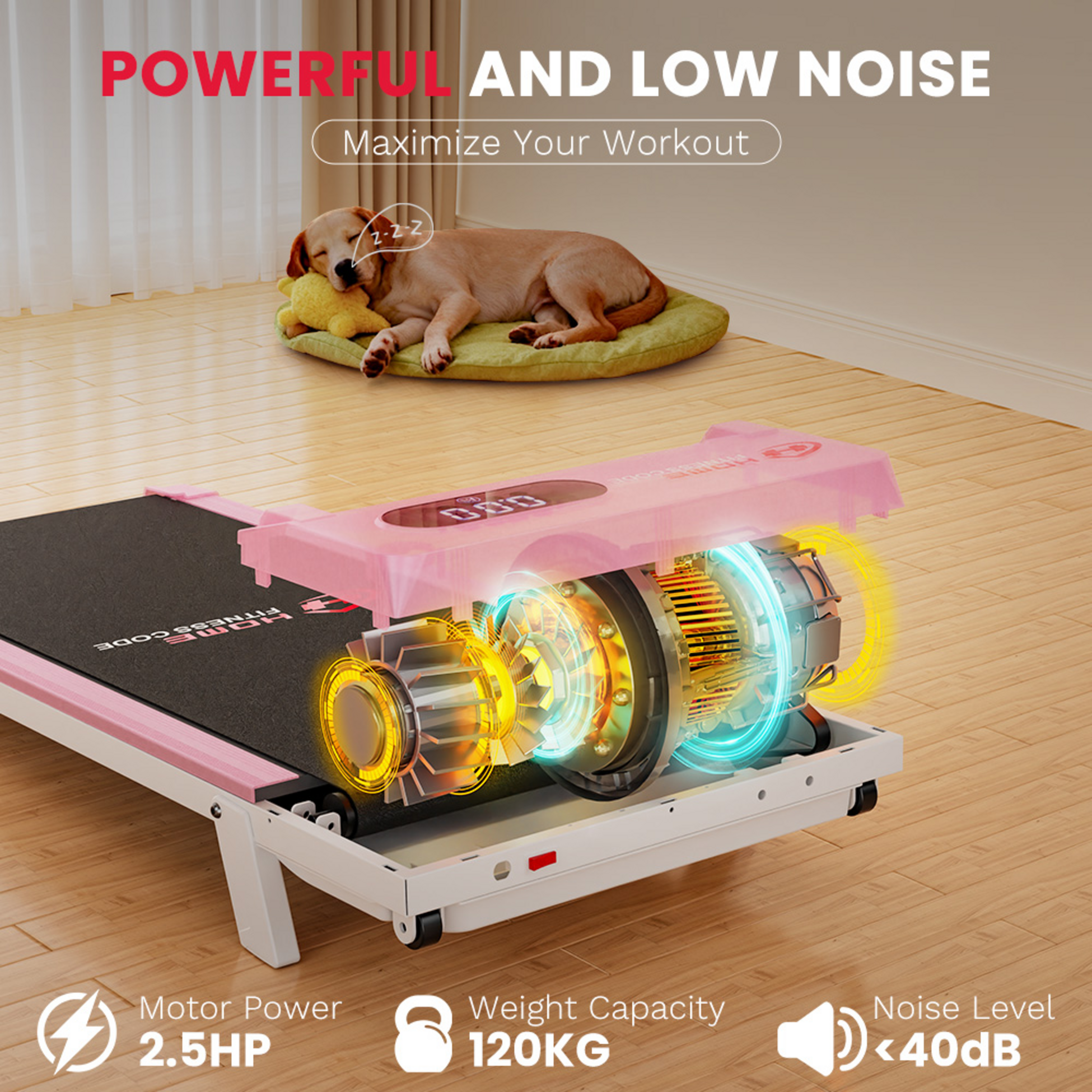 HOMEFITNESSCODE, Löpband 2.5hp, 5 % manuell lutning, 1–6 km/h