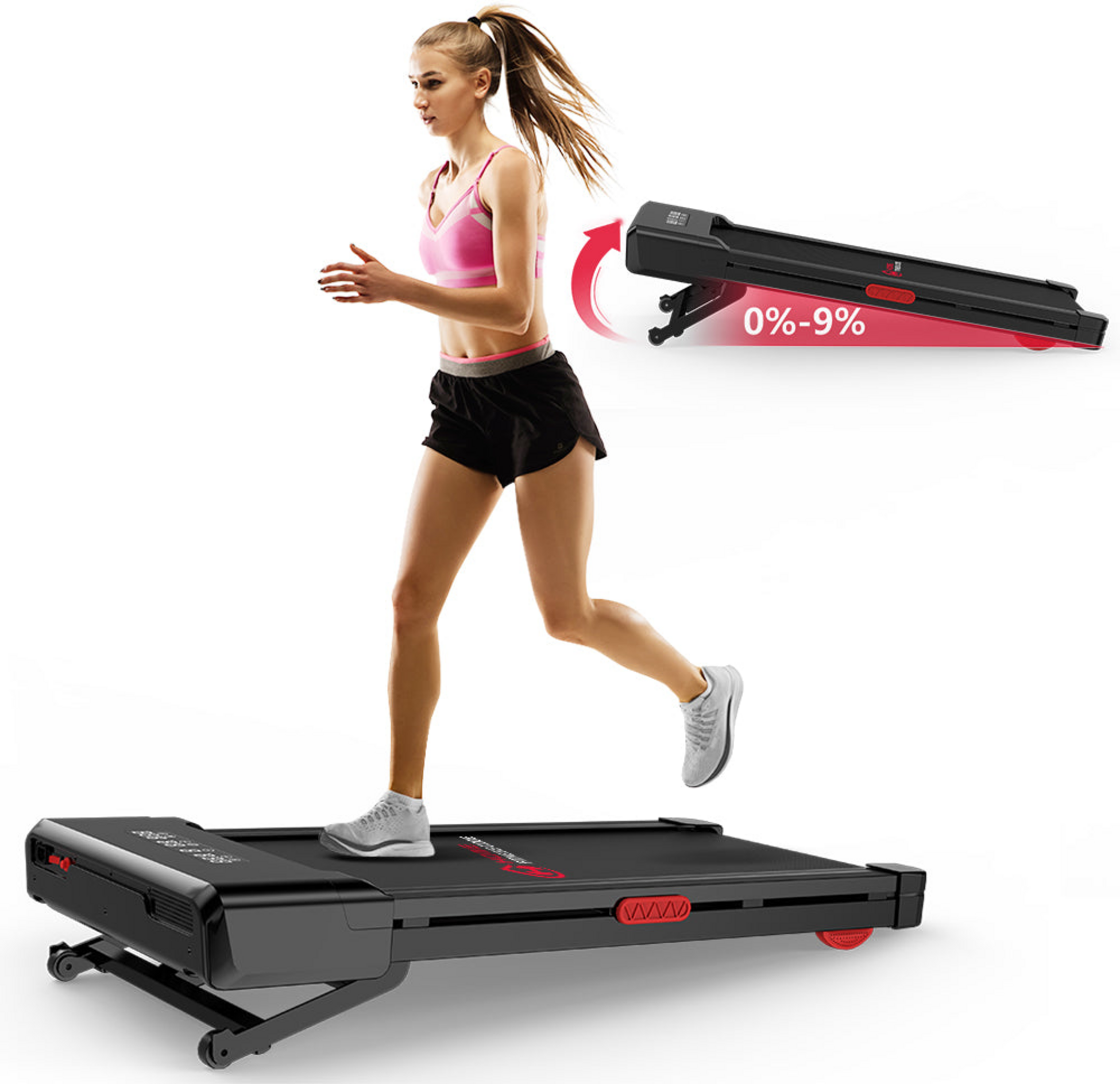 HOMEFITNESSCODE, Löpbandsmaskin med 0–12% automatisk lutning och 1–10 km/h hastighet