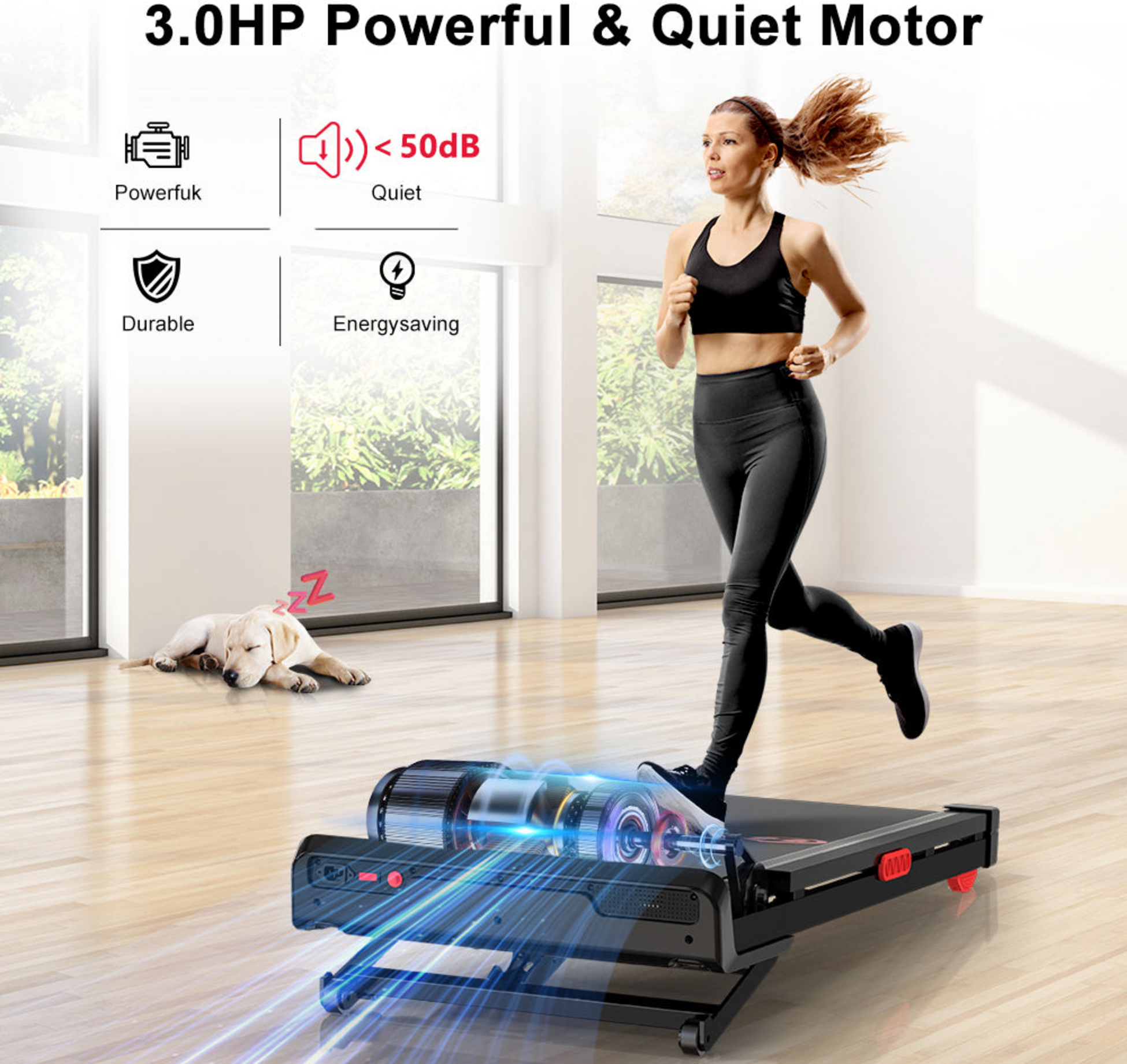 HOMEFITNESSCODE, Löpbandsmaskin med 0–12% automatisk lutning och 1–10 km/h hastighet