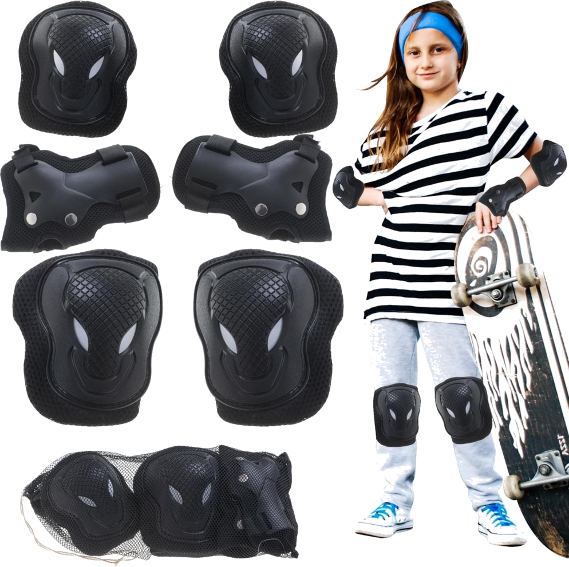 B2X, L-brno Knee Elbow Wrist Protectors Roller Bike Scooter Set Black