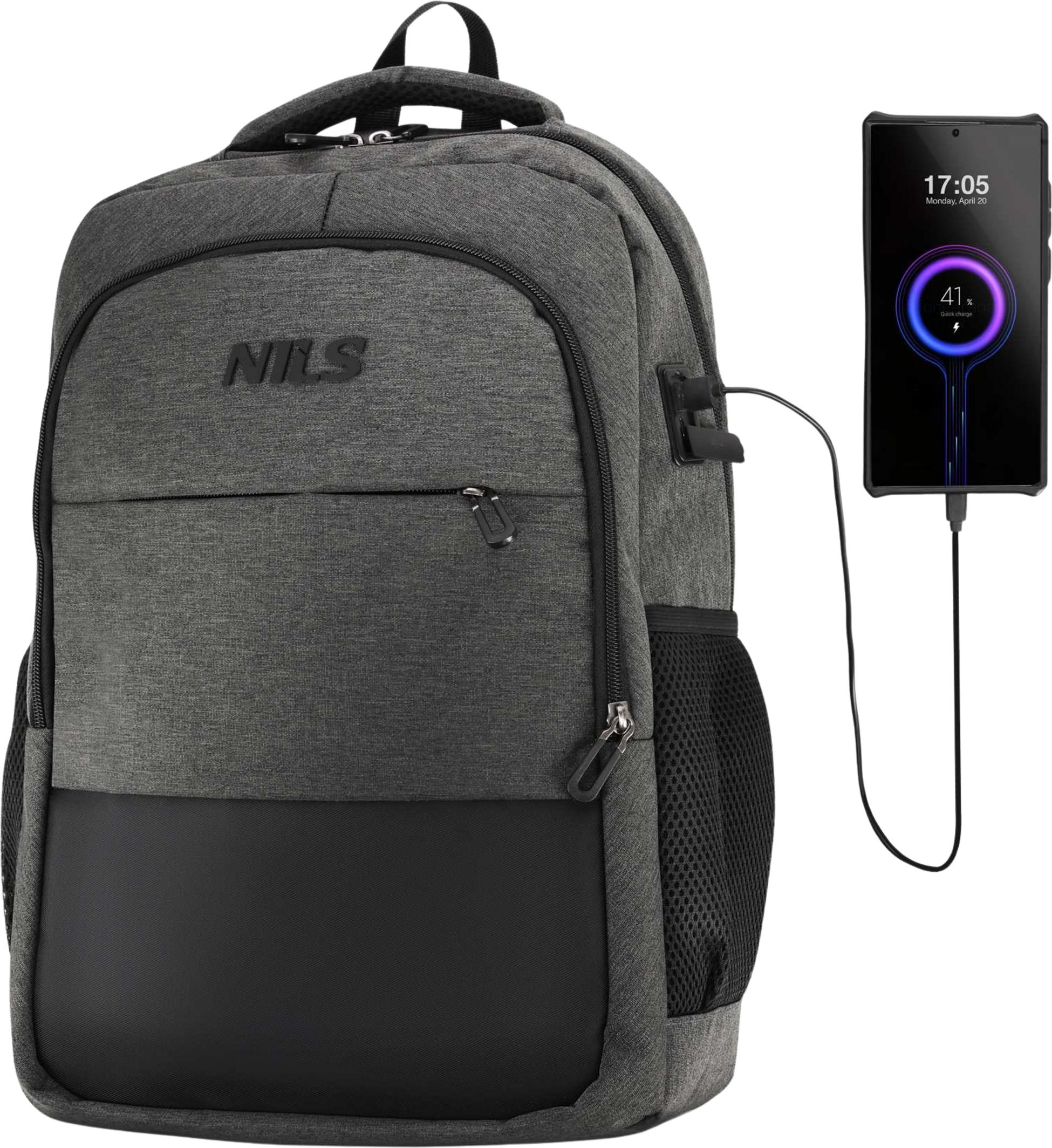 NORTHIX, Laptop Backpack, Usb-c Charging Port, 18l Grey