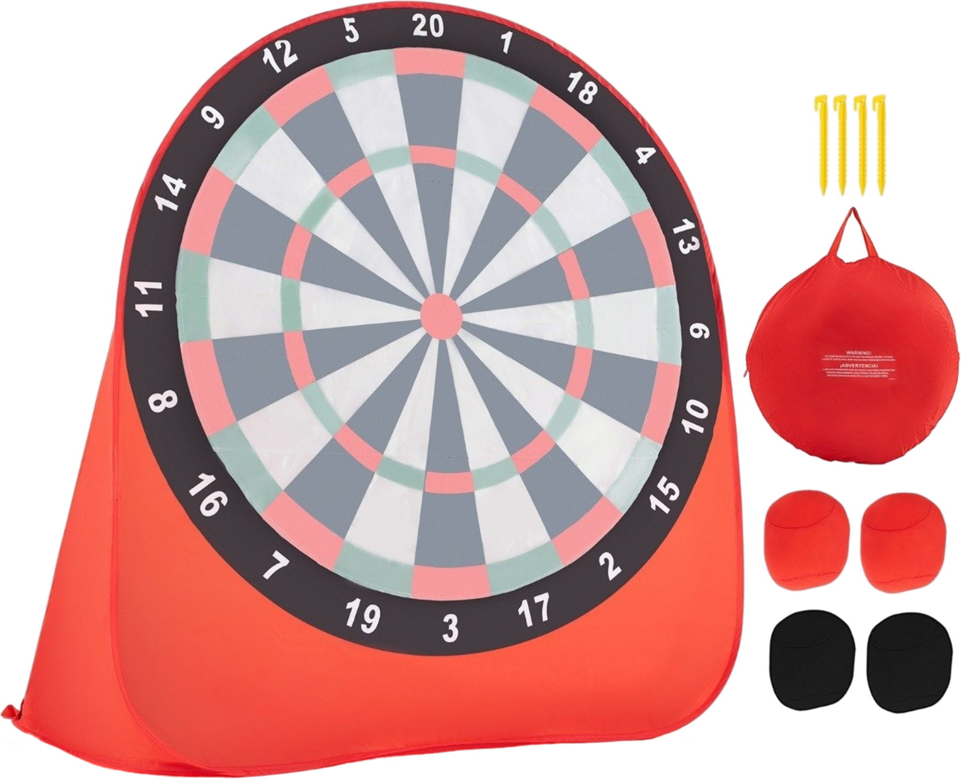 B2X, Large Dartboard For Children Dart Throwing Game Set With 4 Kick Balls Football Darts For Garden Red