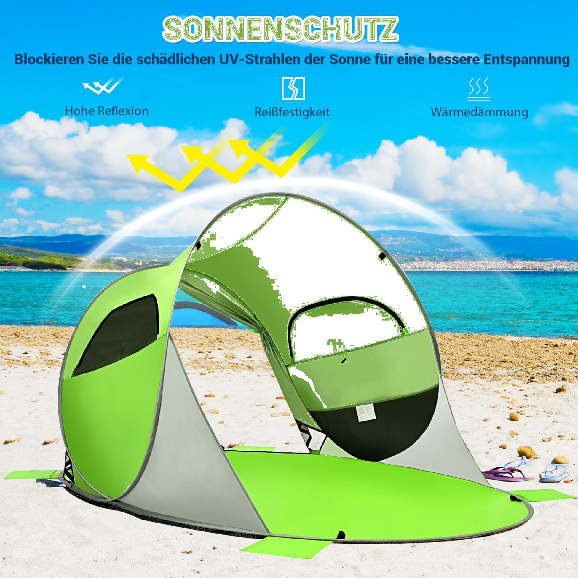 NORTHIX, Large Pop Up Beach Tent, Foldable Beach Shelter, 3-4 Person Beach Tent, Sun Protection, Throw Tent,
