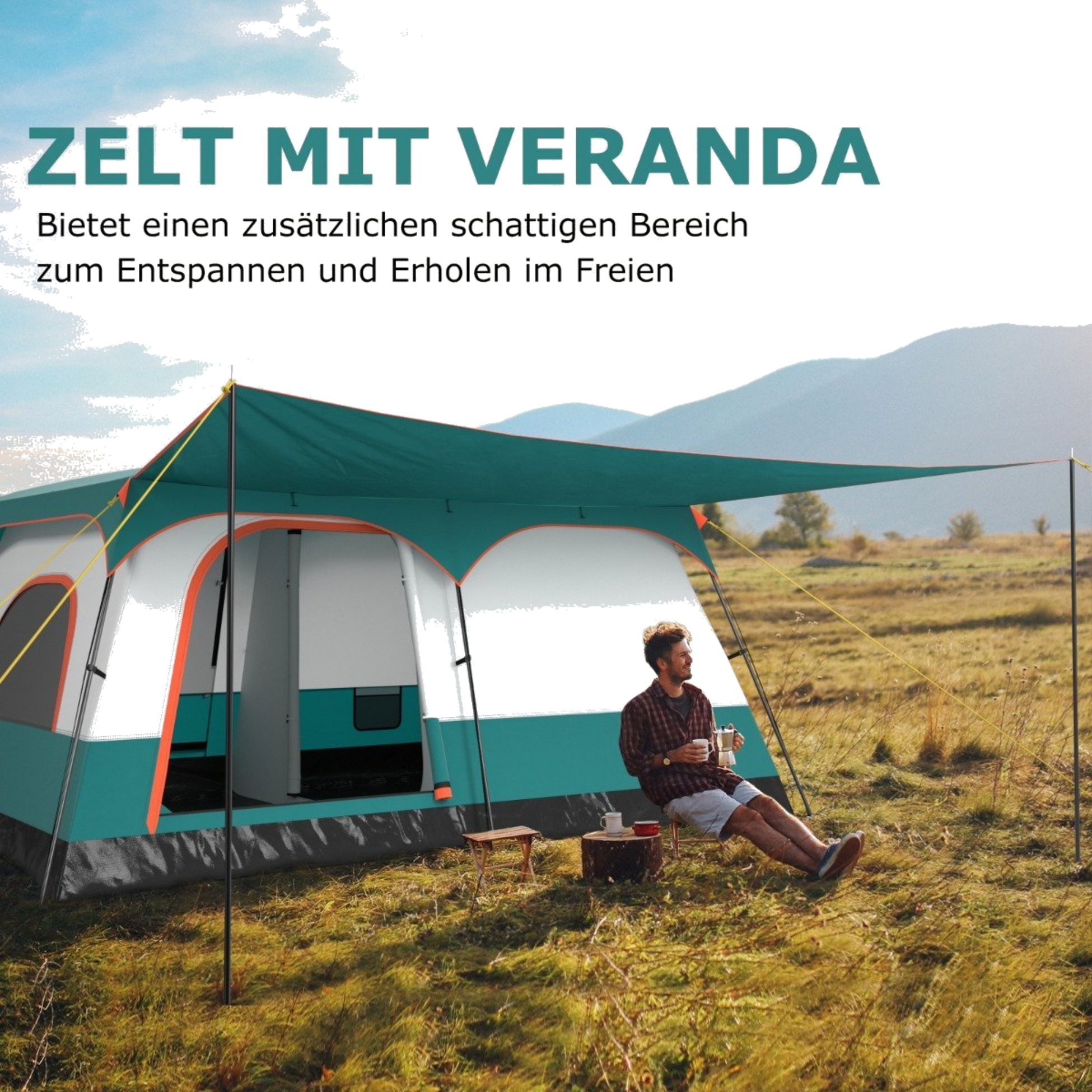 NORTHIX, Large Tent With Awning  Floor  2 Rooms  2 Entrances  Carrying Bag Camping Tent Family Tent L