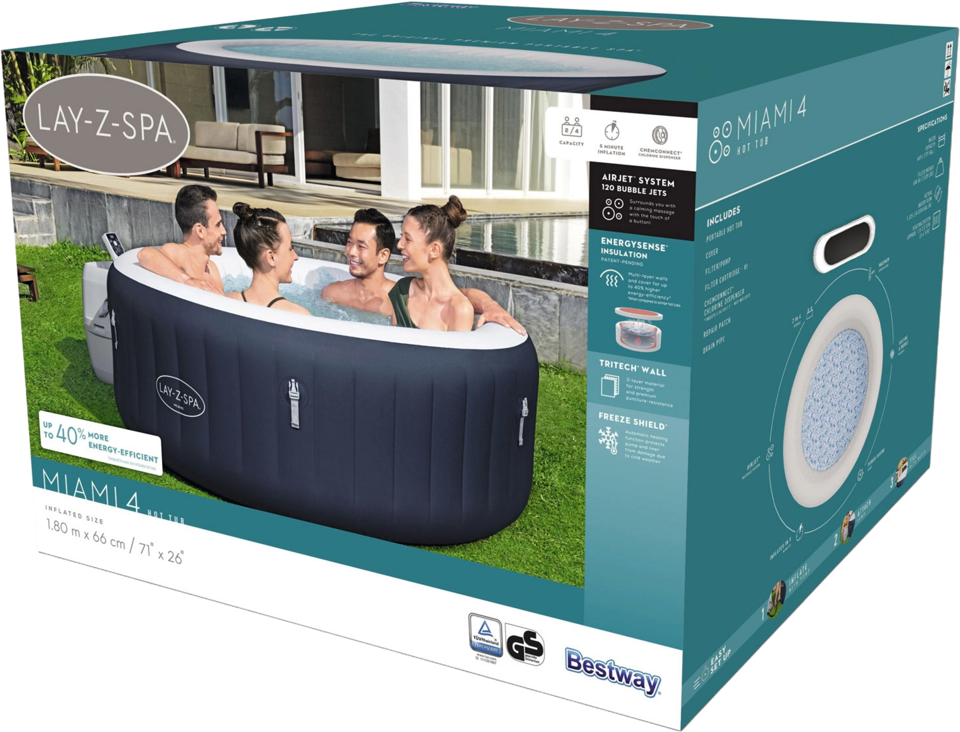 BESTWAY, Lay-z-spa&reg; Miami Energysense Airjet 4 M&ouml;rkbl&aring; 1.80m X 66cm