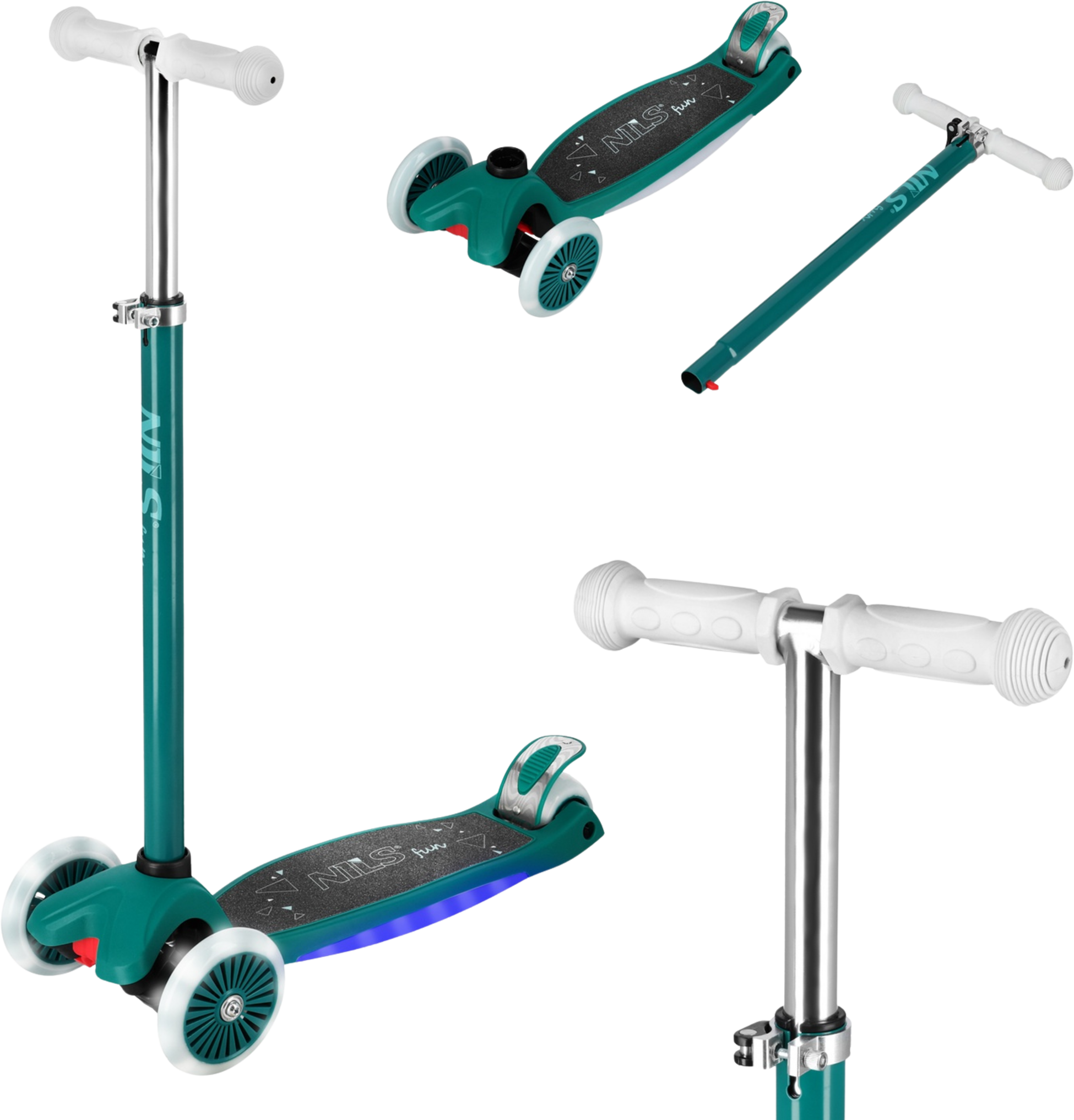 NORTHIX, Led Scooter, Green &ndash; Adjustable Height, Foldable