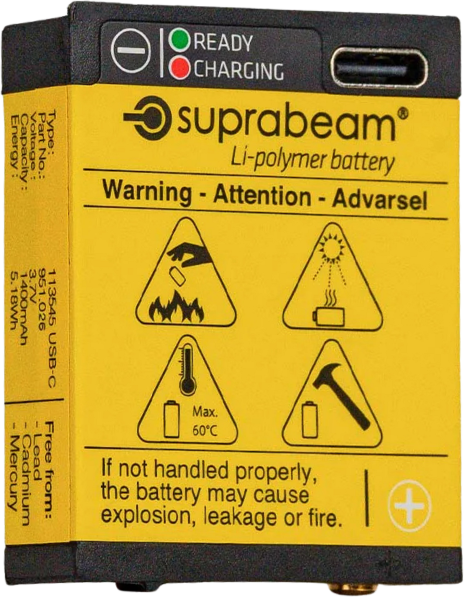SUPRABEAM, Li-po Batteri 1400mah Usb-c
