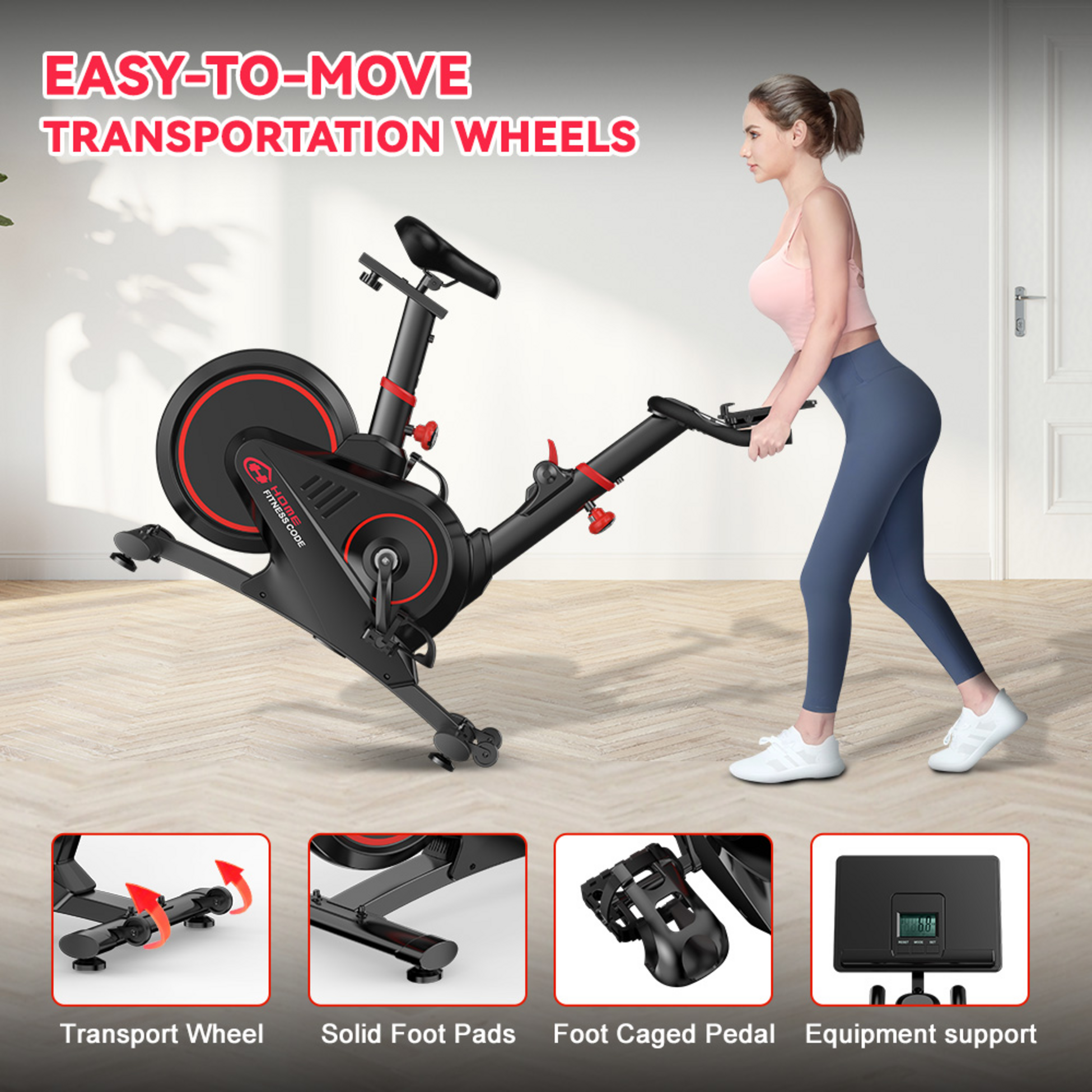 HOMEFITNESSCODE, Magnetisk Motionscykel X7 Med 6 Motst&aring;ndsniv&aring;er , Bluetooth